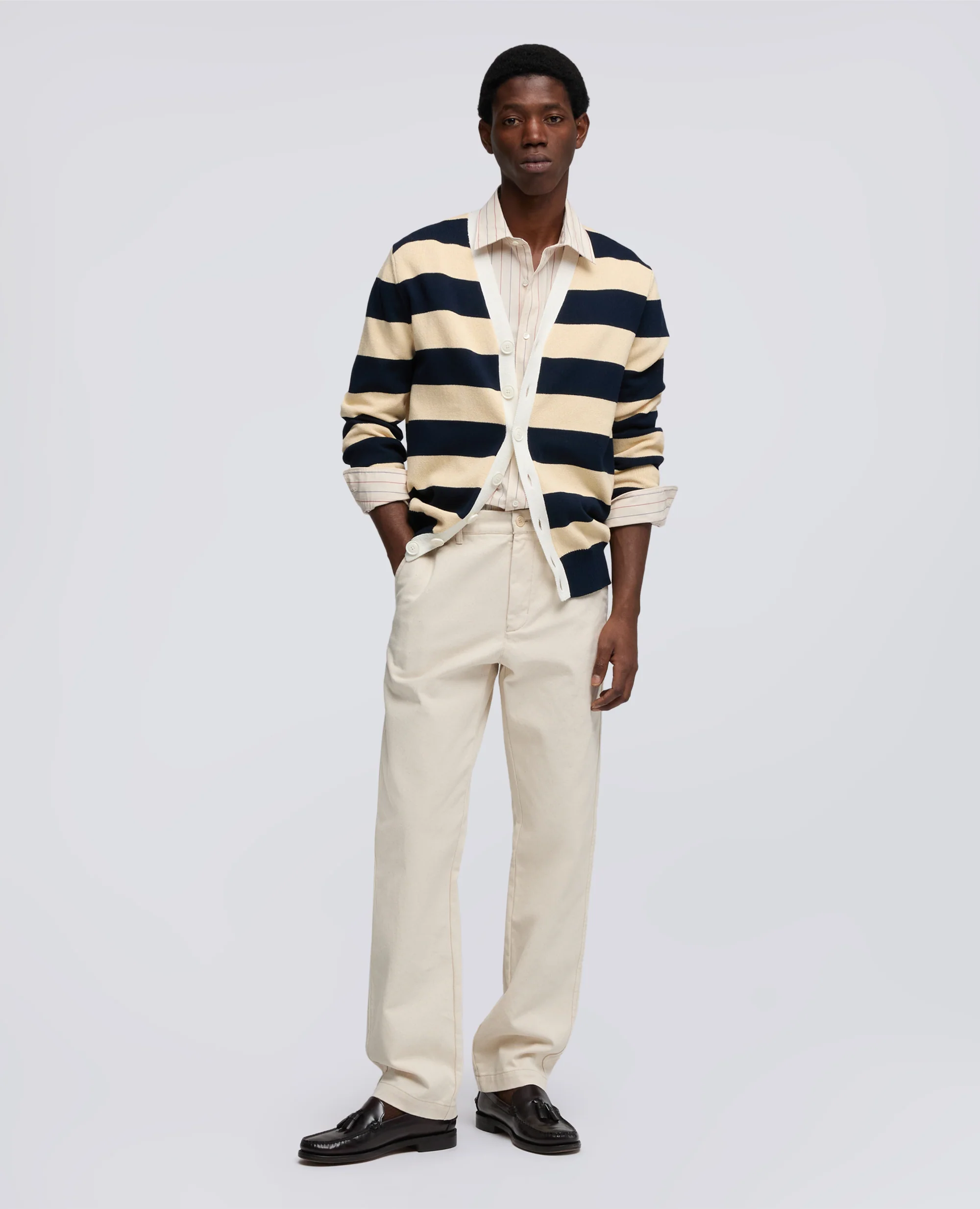 CARDIGAN IN FILATO DI COTONE - CORDA/BLU - Image 2