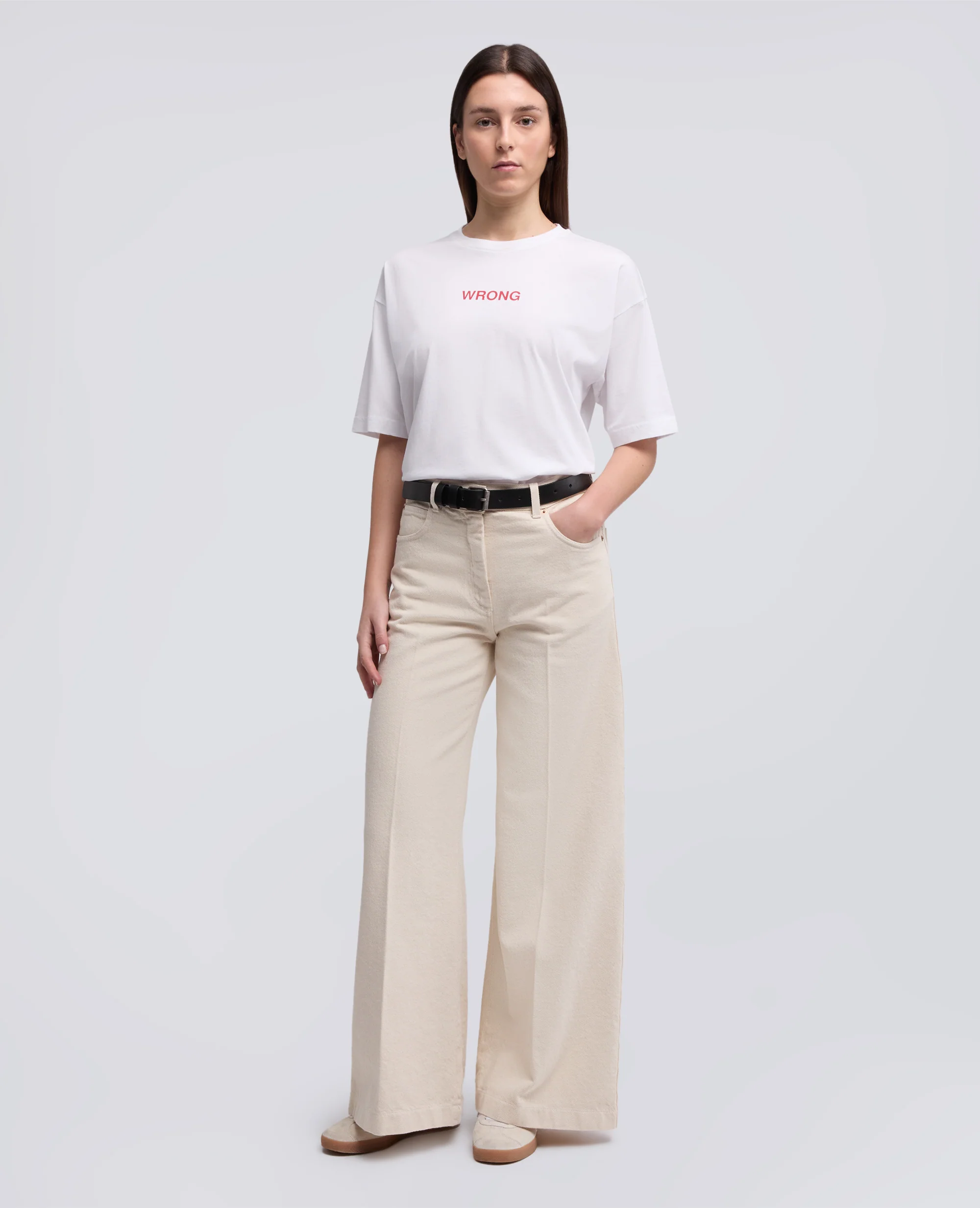 T-SHIRT IN JERSEY DI COTONE CON STAMPA "WRONG" - BIANCO - Image 2