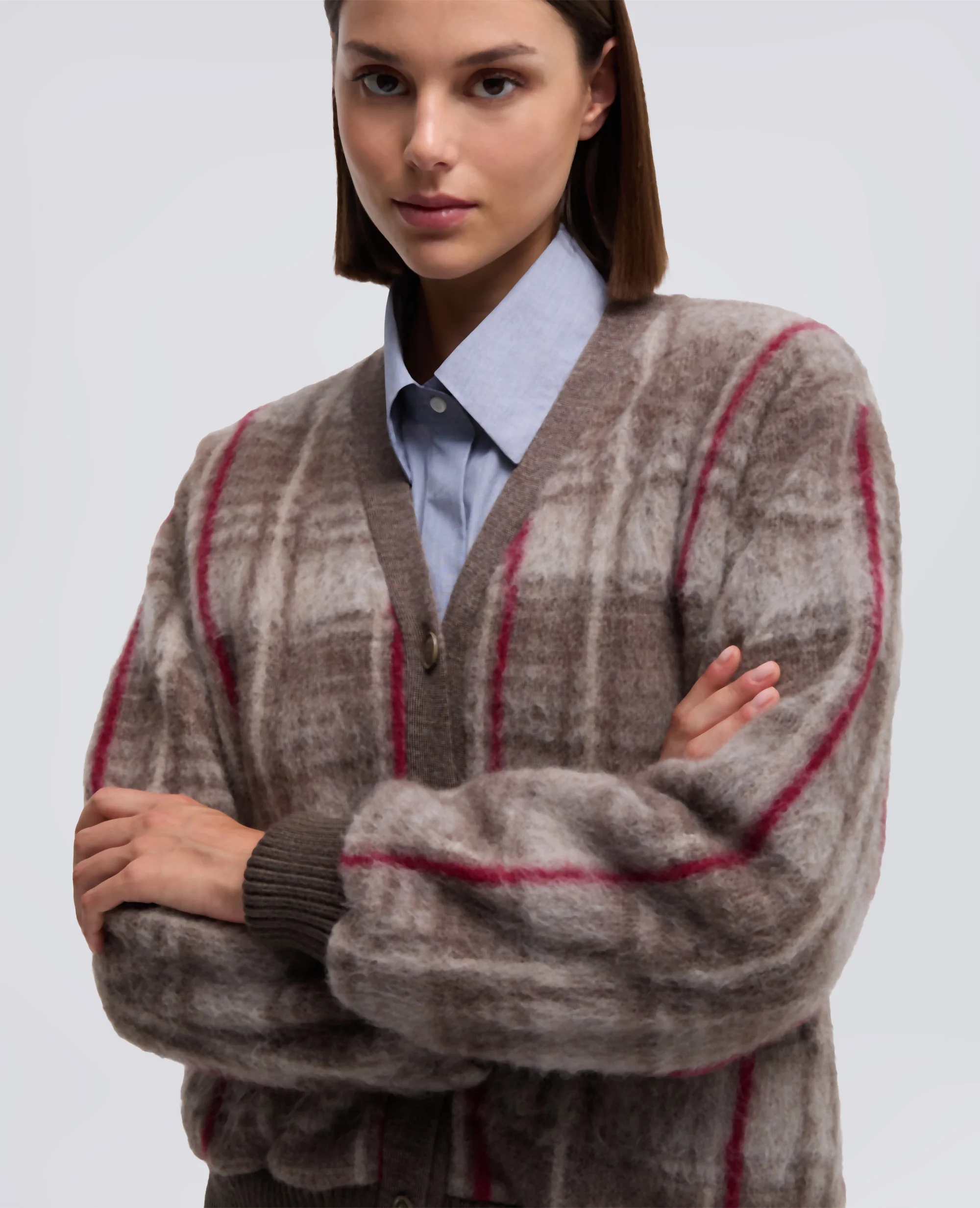 CARDIGAN IN LANA PIRENAICA - CHECK BEIGE - Image 4