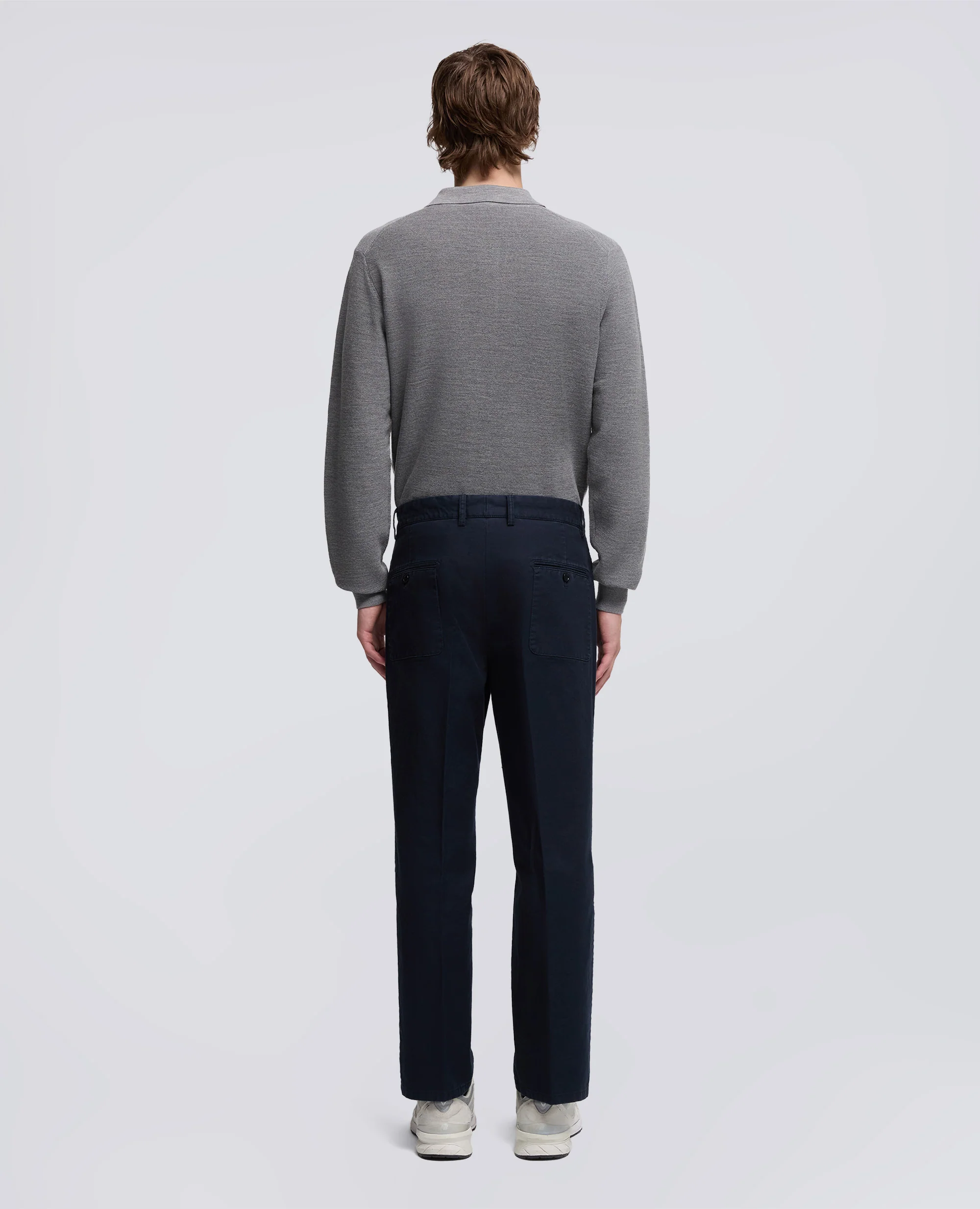 PANTALONE SLIM BANANA IN GABARDINA DI COTONE - NAVY - Image 3