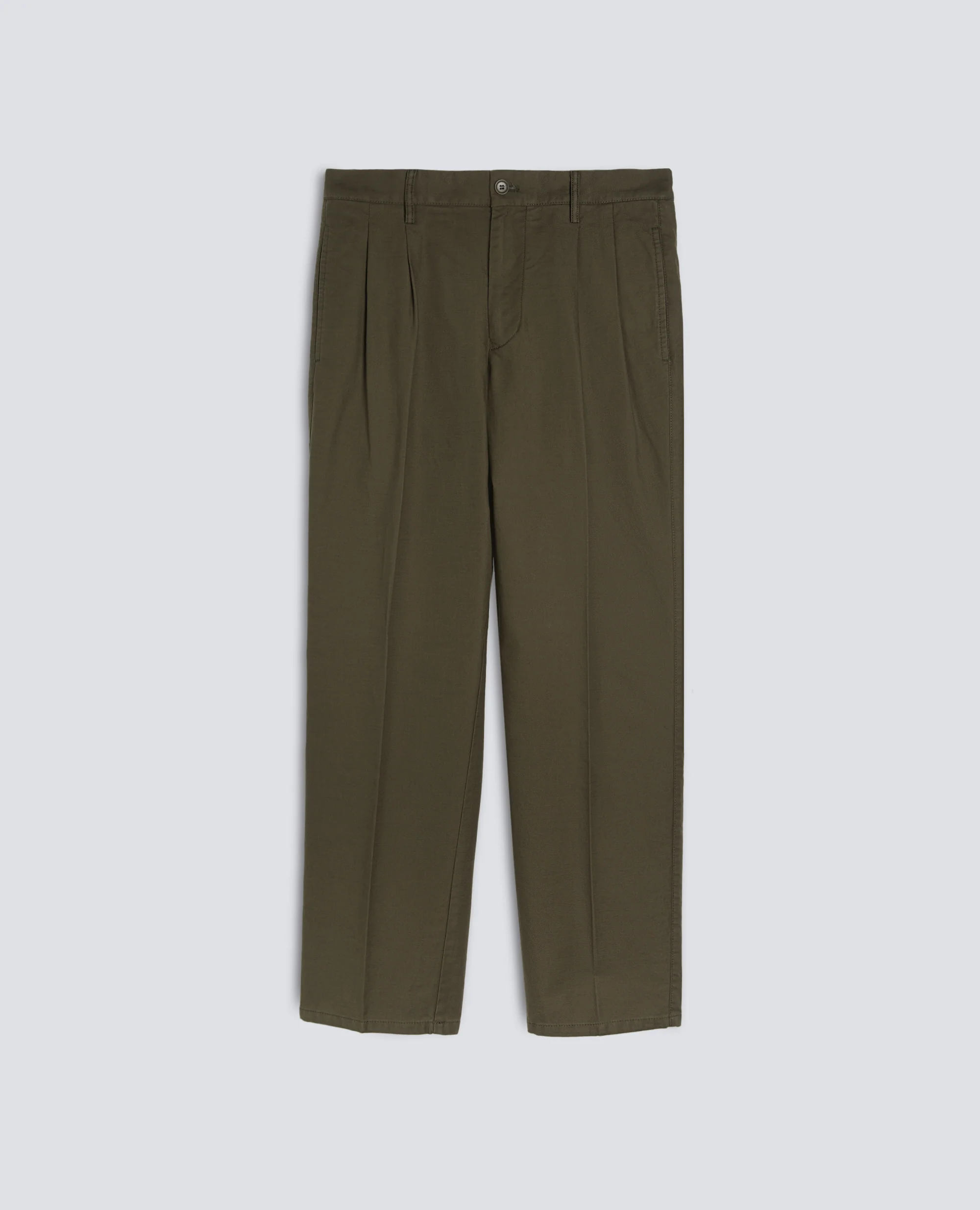PANTALONE SLIM BANANA IN GABARDINA DI COTONE - MILITARE