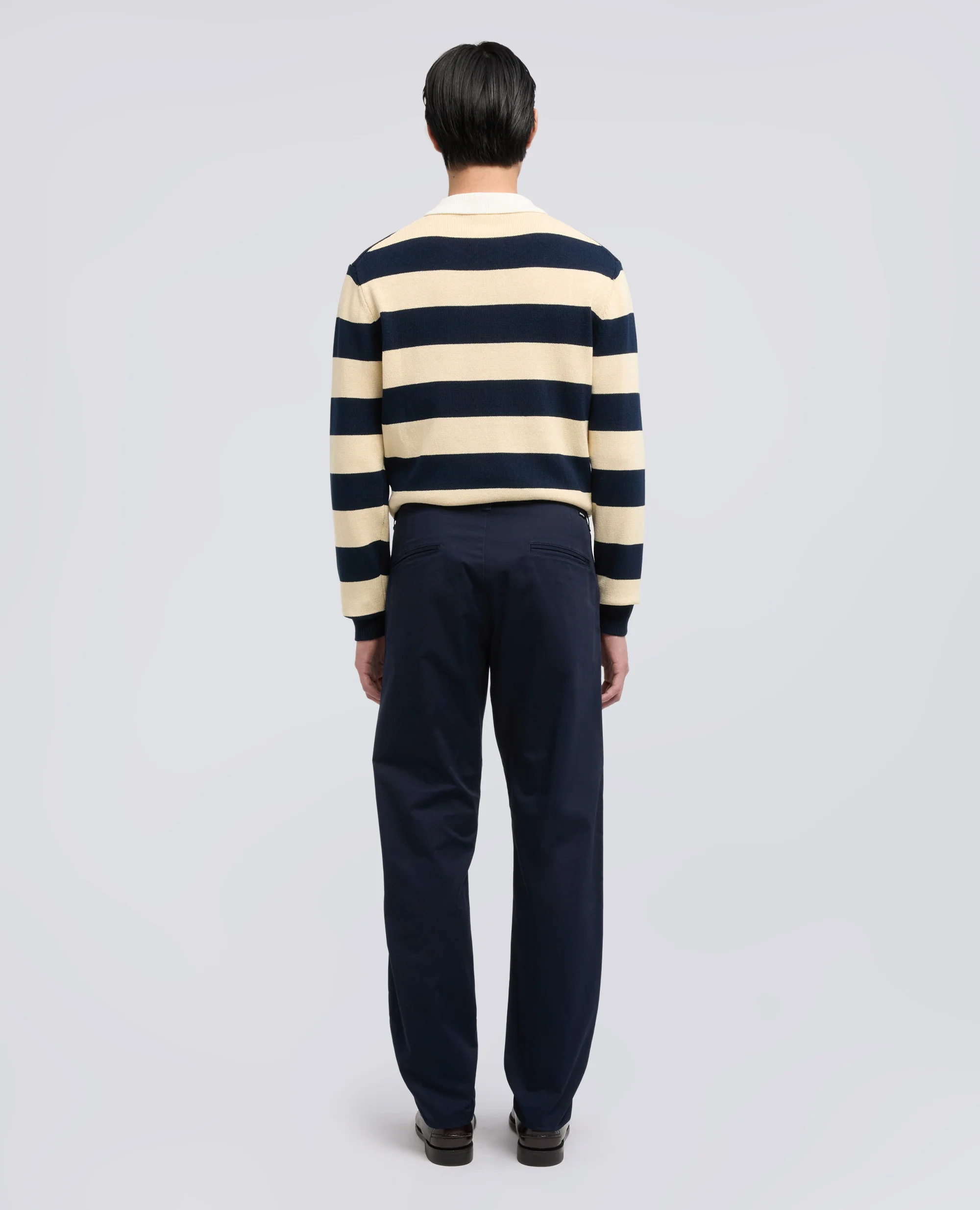 PANTALONE CHINO IN GABARDINA DI COTONE E LINO - NAVY - Image 3