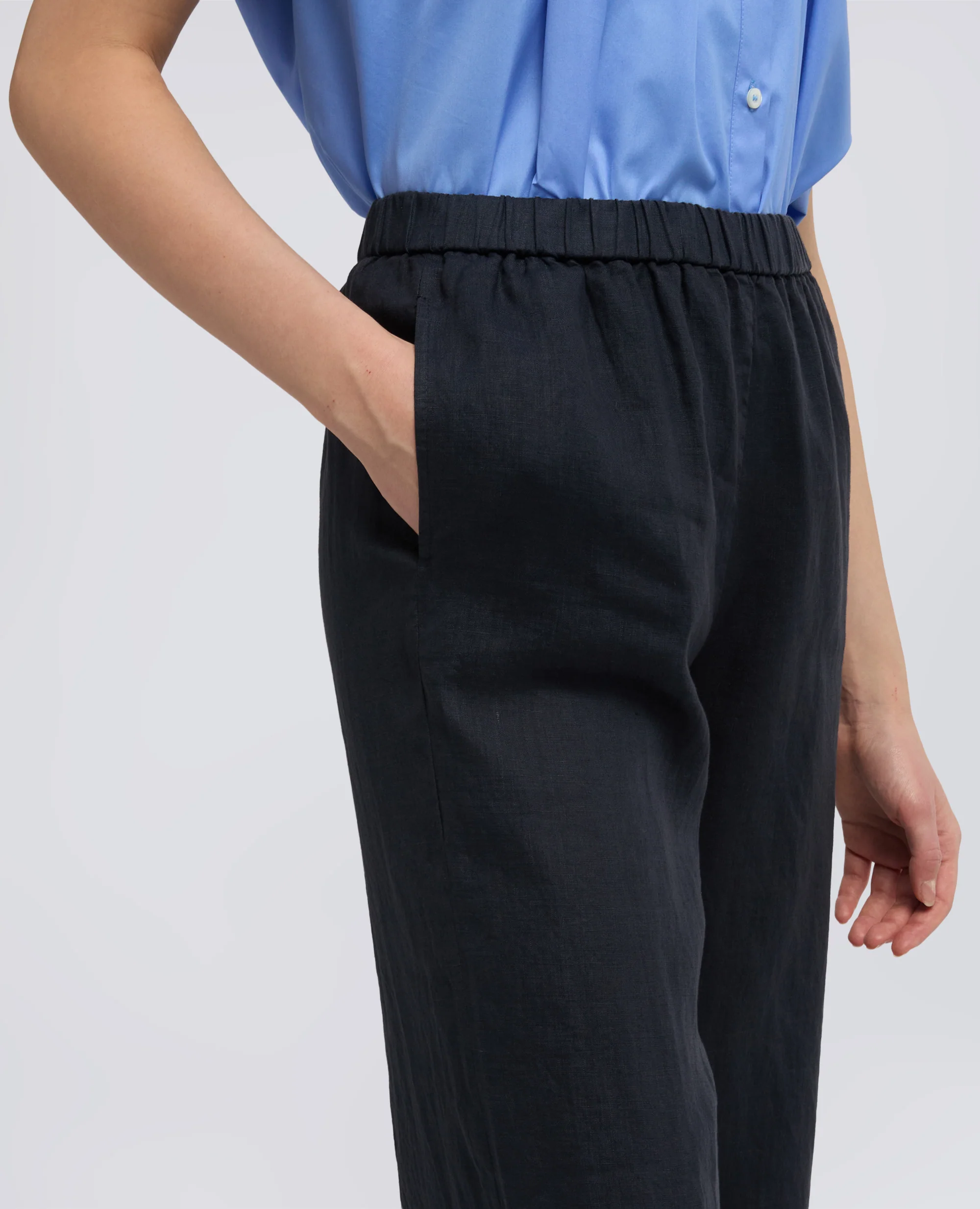 PANTALONE IN LINO - NAVY - Image 4