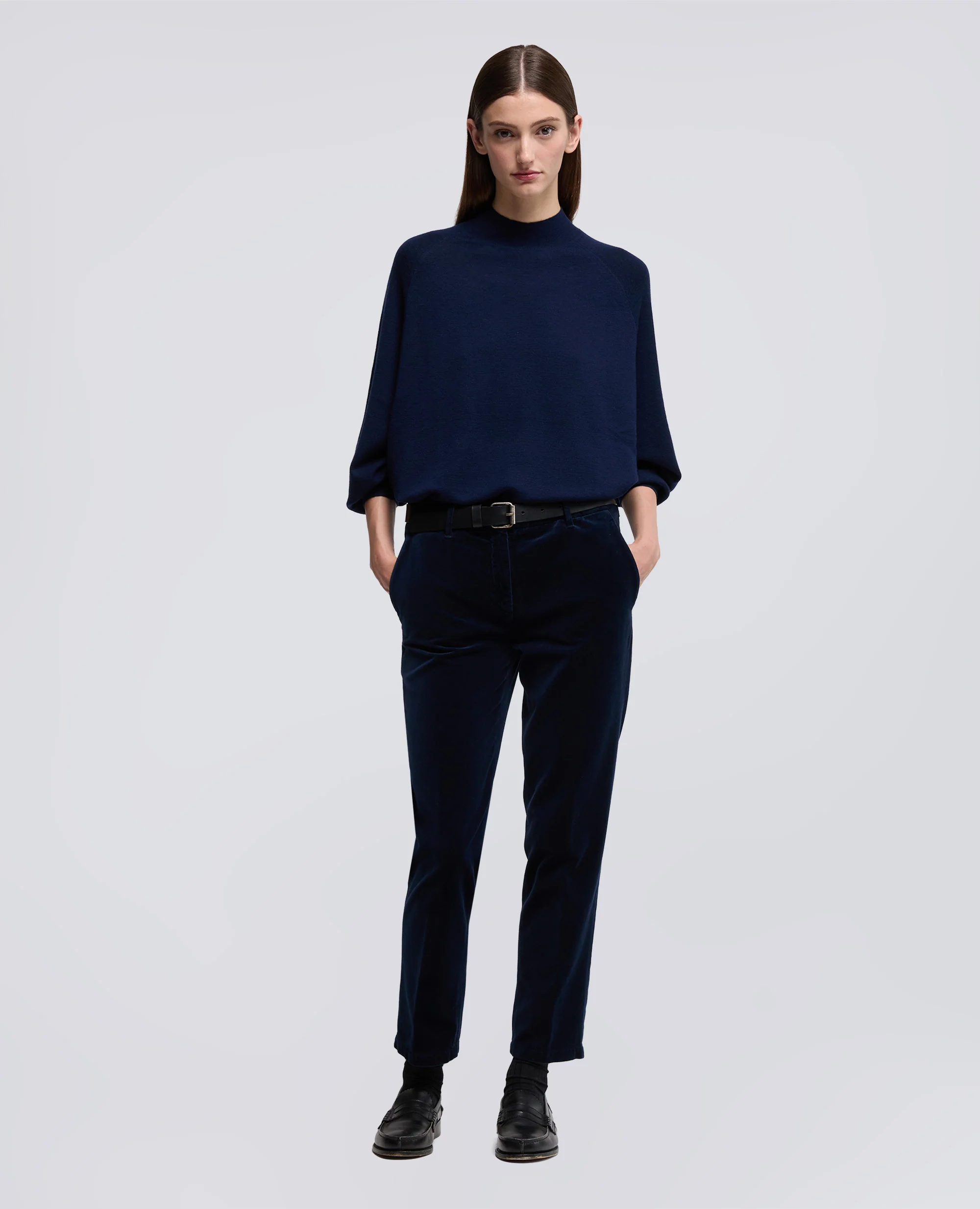 PANTALONE IN VELLUTO LISCIO - NAVY - Image 2