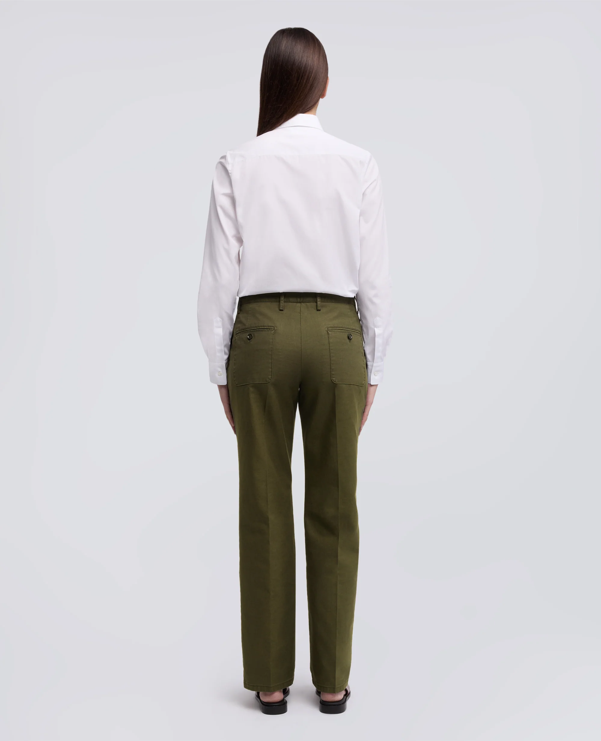 PANTALONE IN GABARDINA DI COTONE CON PINCES - MILITARE - Image 3