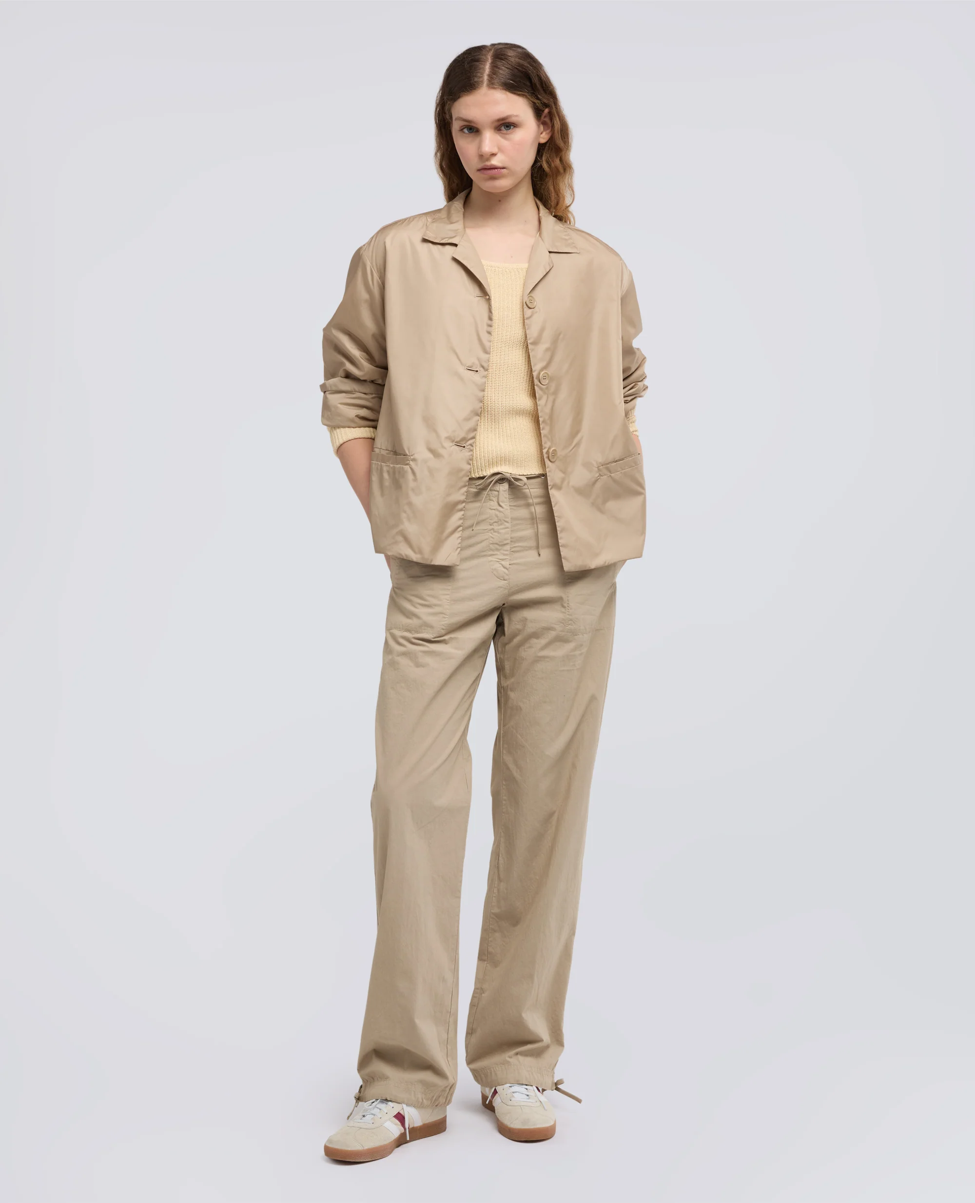 PANTALONE IN POPELINE COTONE TINTO CAPO - BEIGE - Image 2