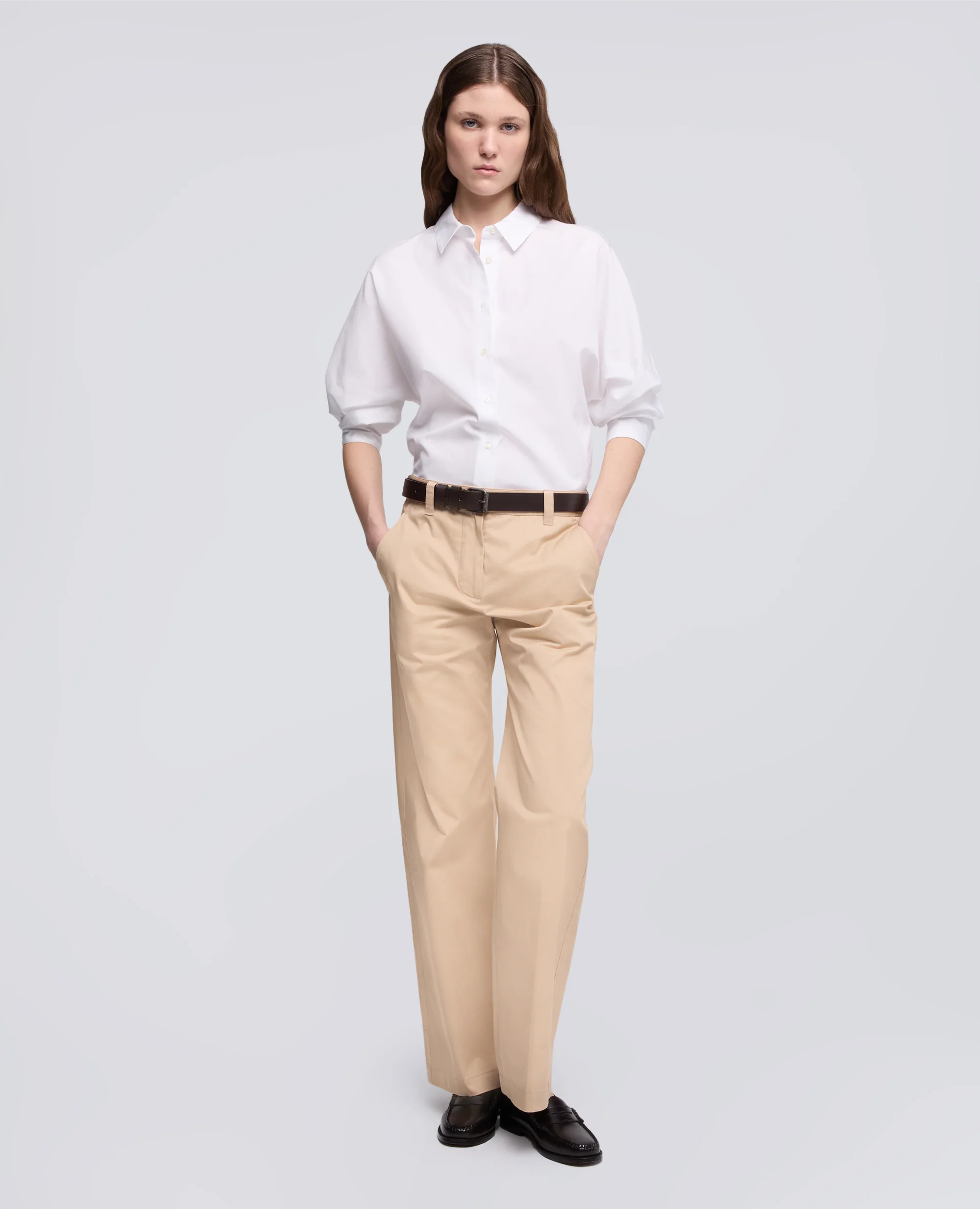 PANTALONE IN EXTRA FINE TWILL DI COTONE TINTO PEZZA - BEIGE - Image 2