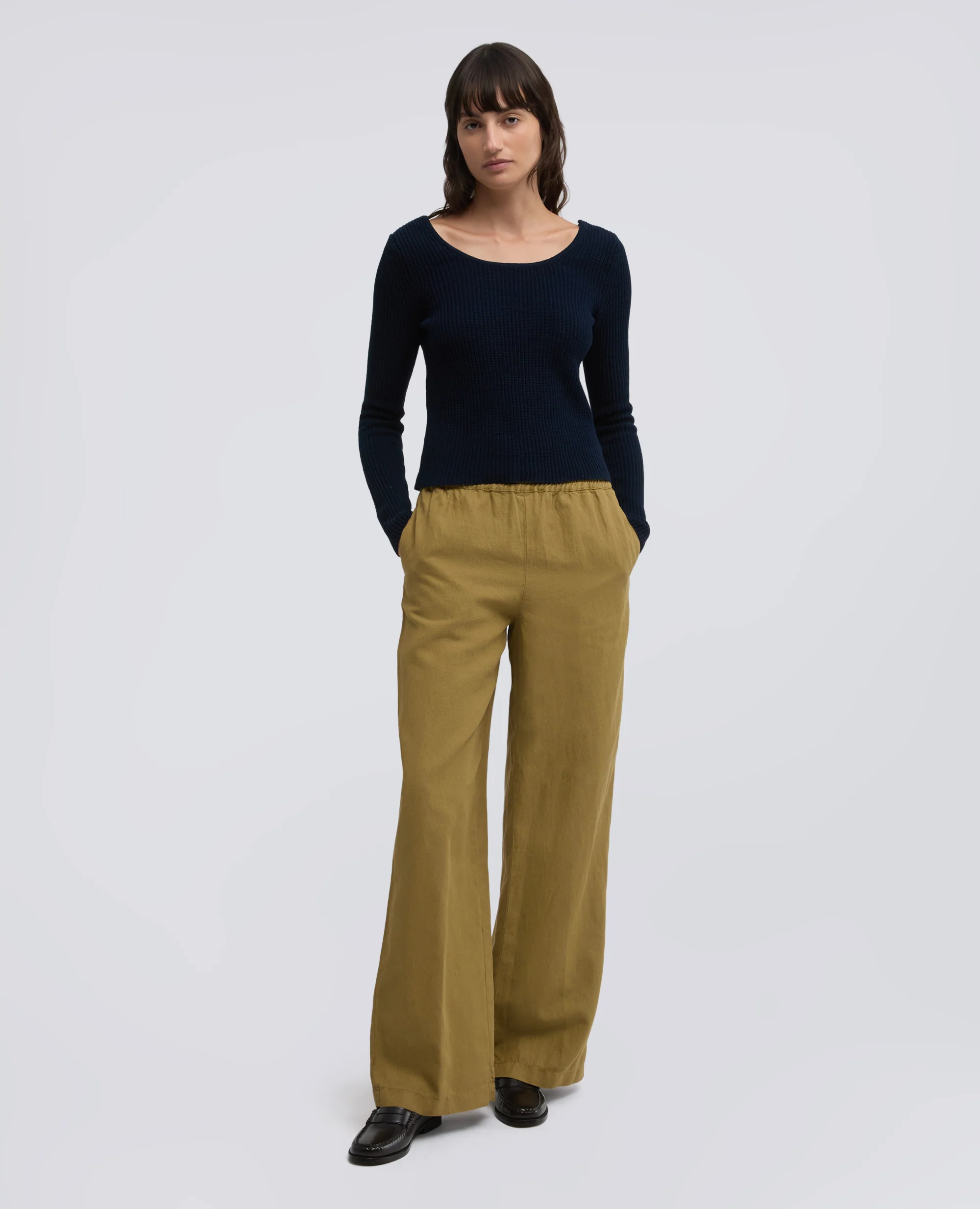 PANTALONE IN GABARDINE IN COTONE E LINO FIAMMATO TINTO CAPO - BEIGE - Image 2
