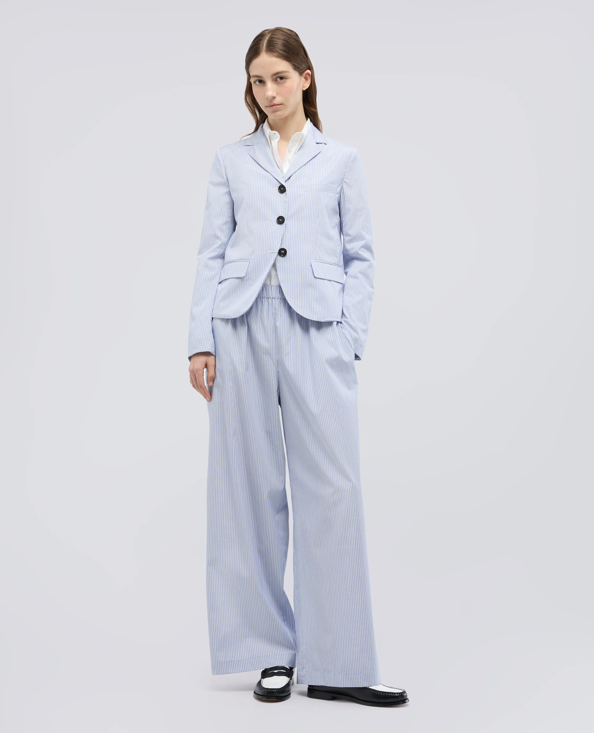 PANTALONE IN POPELINE DI COTONE - AA CAPSULE COLLECTION - RIGA AZZURRA - Image 2