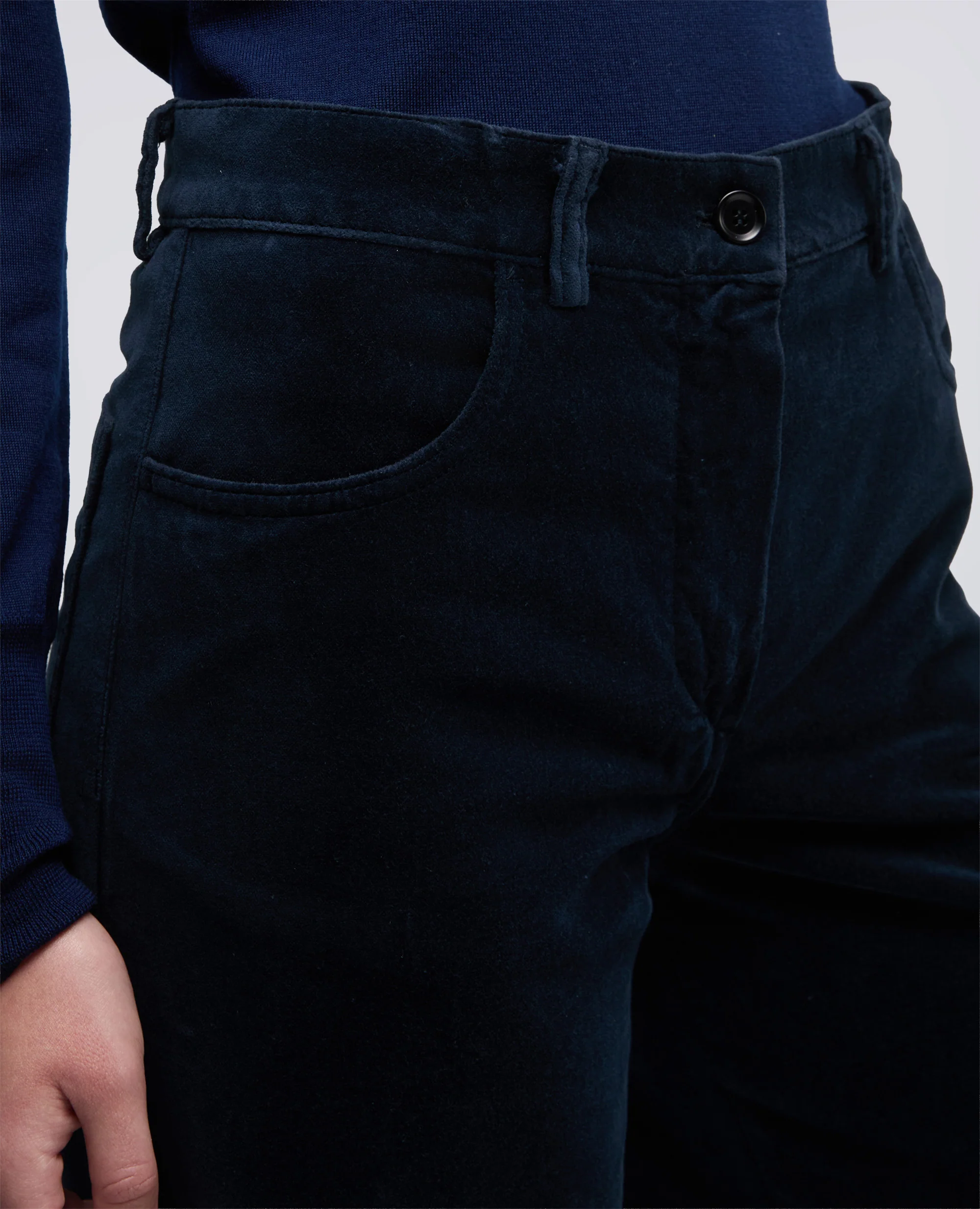 PANTALONE AMPIO IN VELLUTO LISCIO - NAVY - Image 4