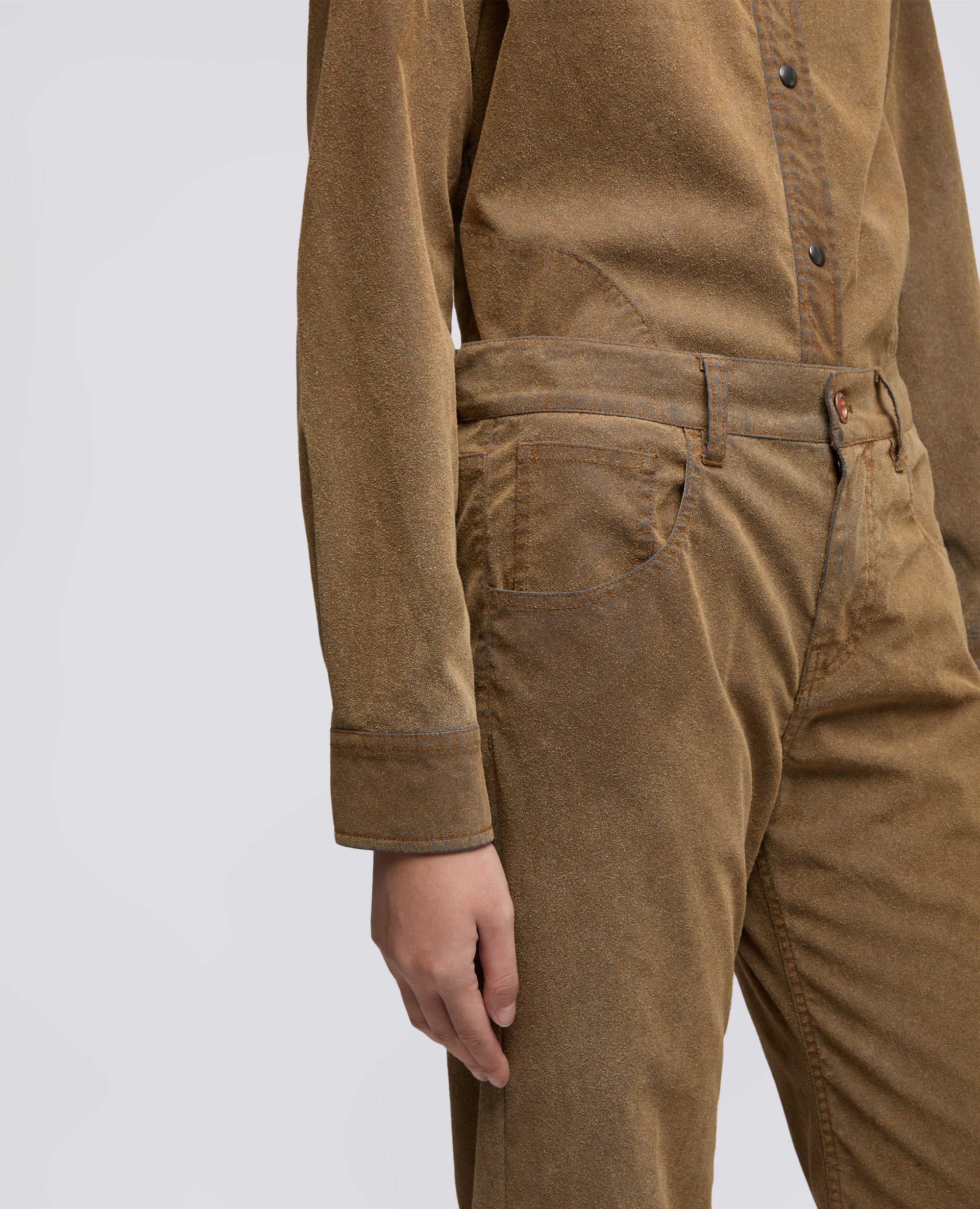 PANTALONE IN CHAMBRAY FLOCCATO PELLE - COLONIALE - Image 4
