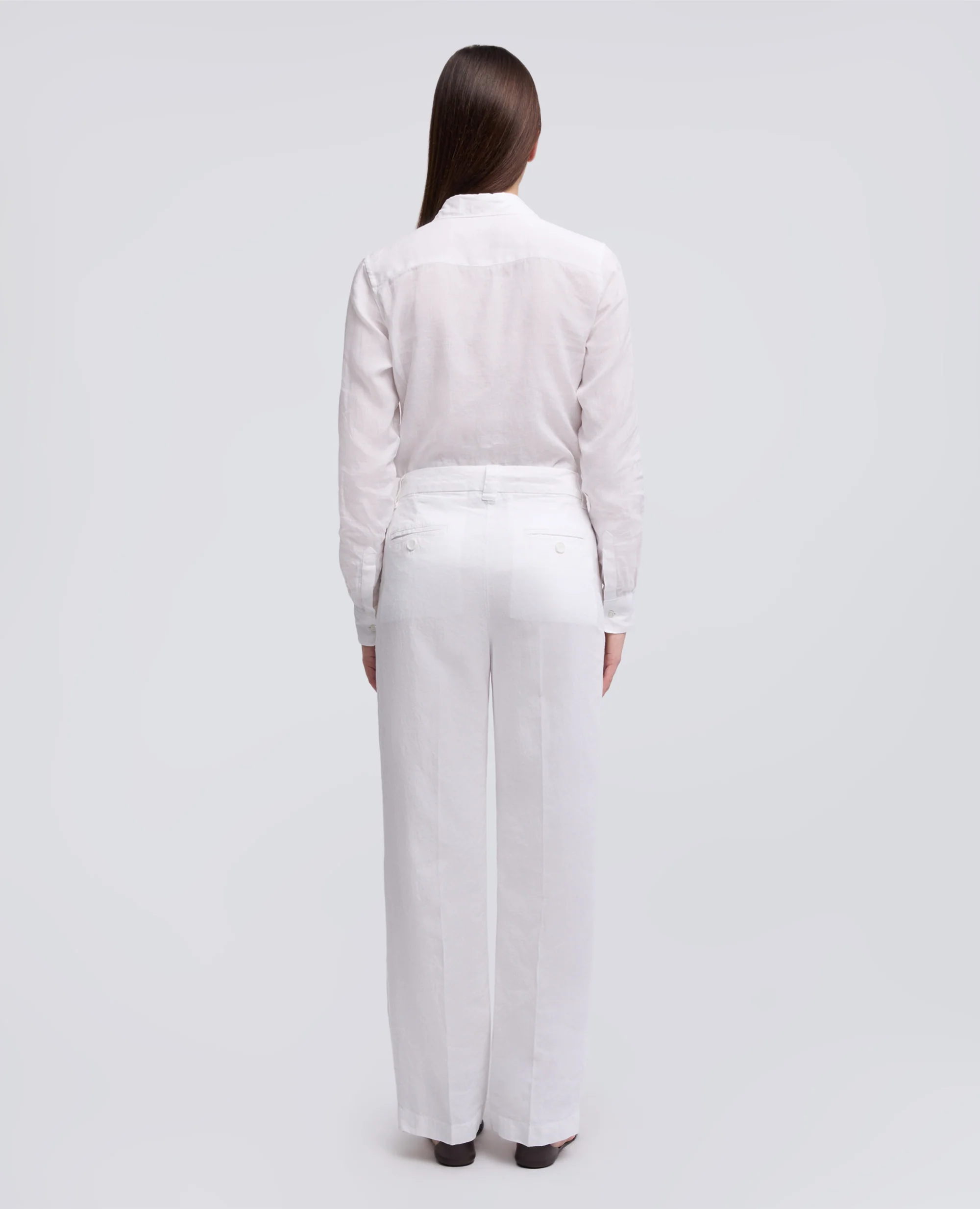 PANTALONE IN LINO FIAMMATO COMPATTO TINTO CAPO - BIANCO - Image 3