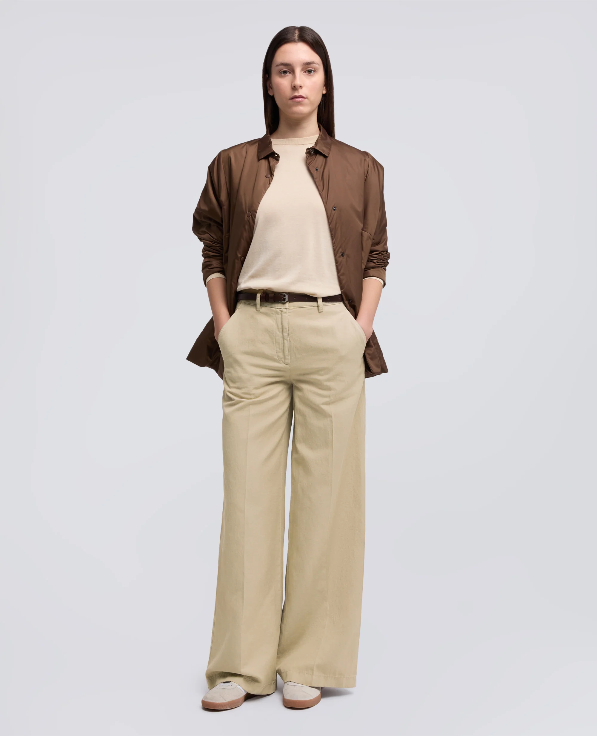 PANTALONE IN GABARDINA COTONE LINO TINTO CAPO - BEIGE - Image 2