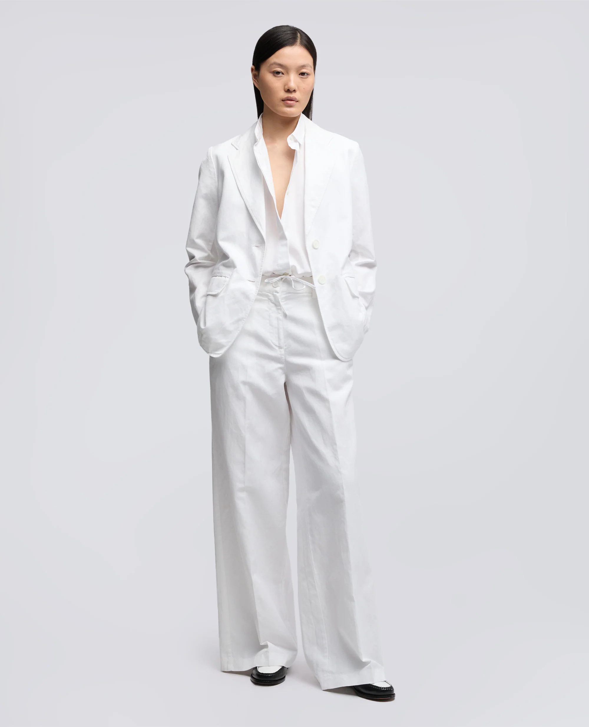 PANTALONE IN GABARDINA COTONE LINO TINTO CAPO - BIANCO - Image 2