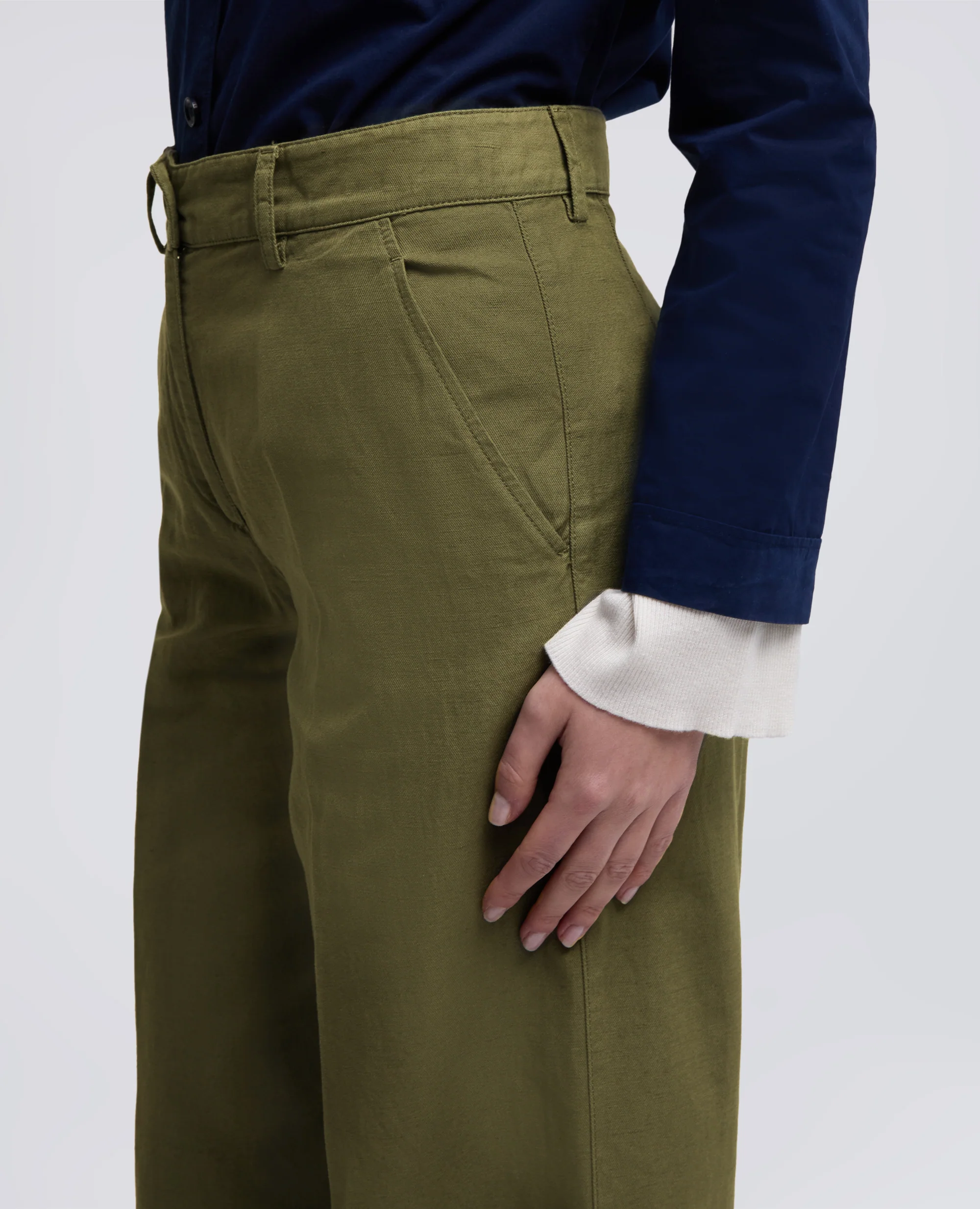 PANTALONE IN GABARDINA COTONE LINO TINTO CAPO - MILITARE - Image 4