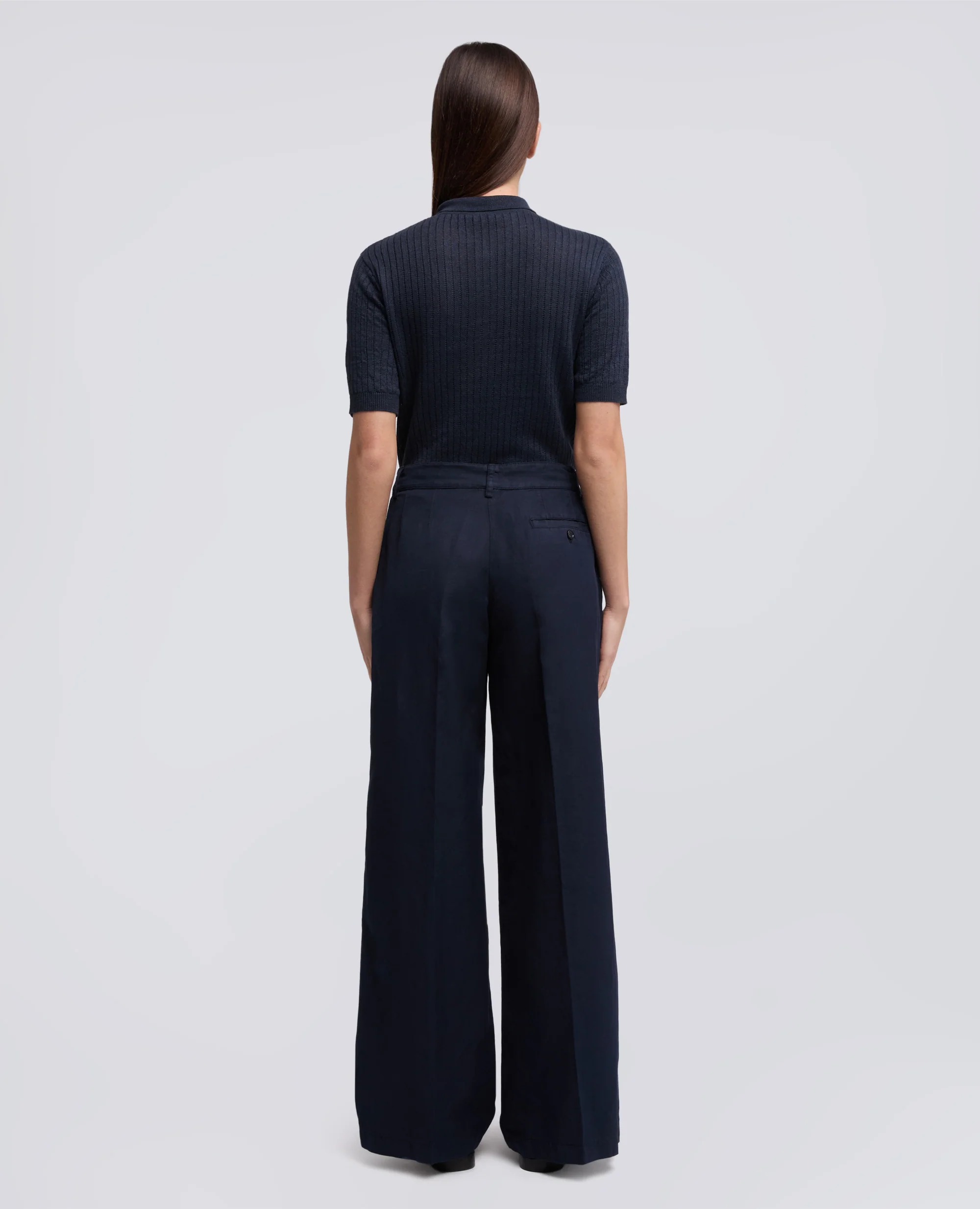 PANTALONE IN GABARDINA COTONE LINO TINTO CAPO - NAVY - Image 3