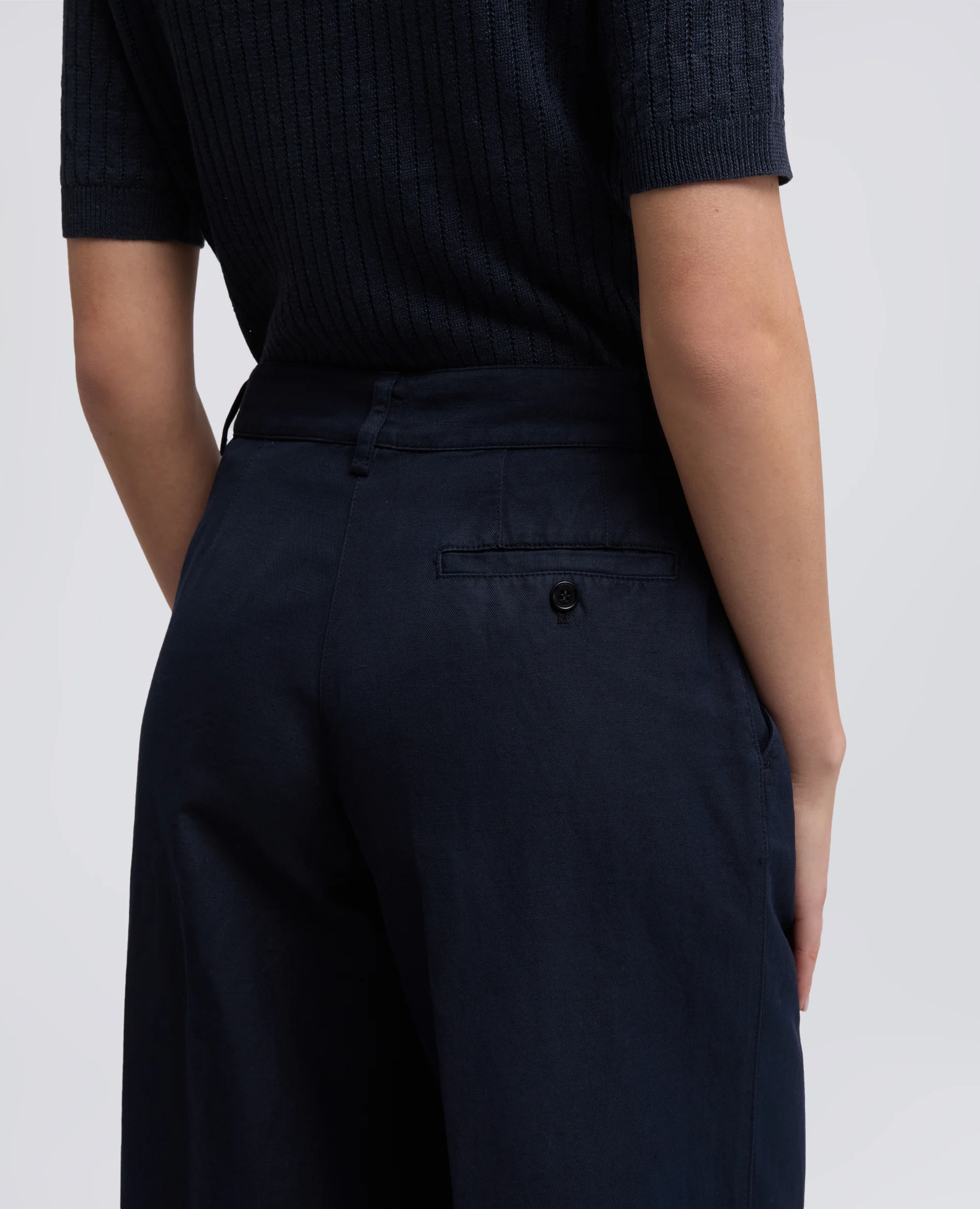 PANTALONE IN GABARDINA COTONE LINO TINTO CAPO - NAVY - Image 4