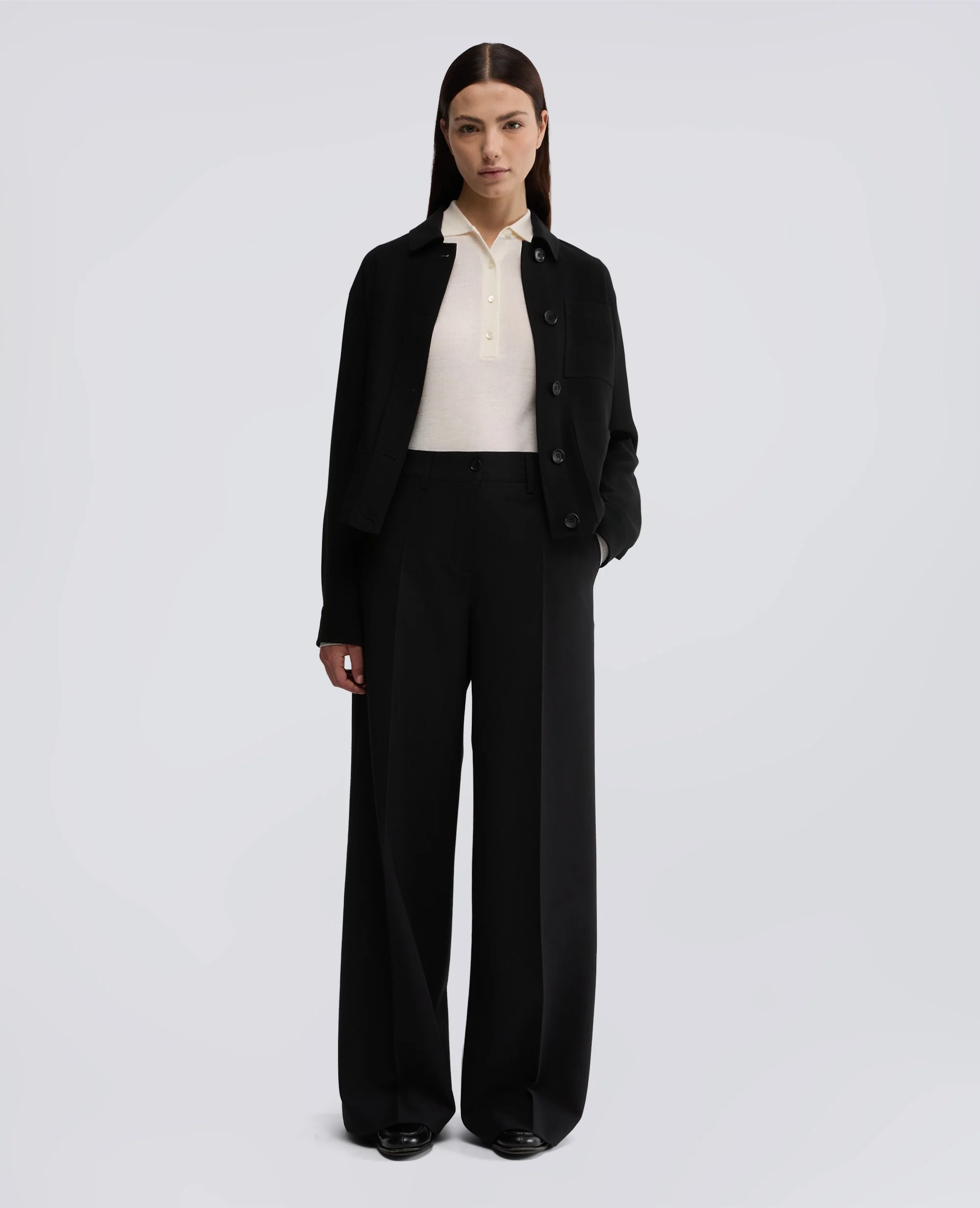 PANTALONE A VITA ALTA IN FLANELLA - NERO - Image 2