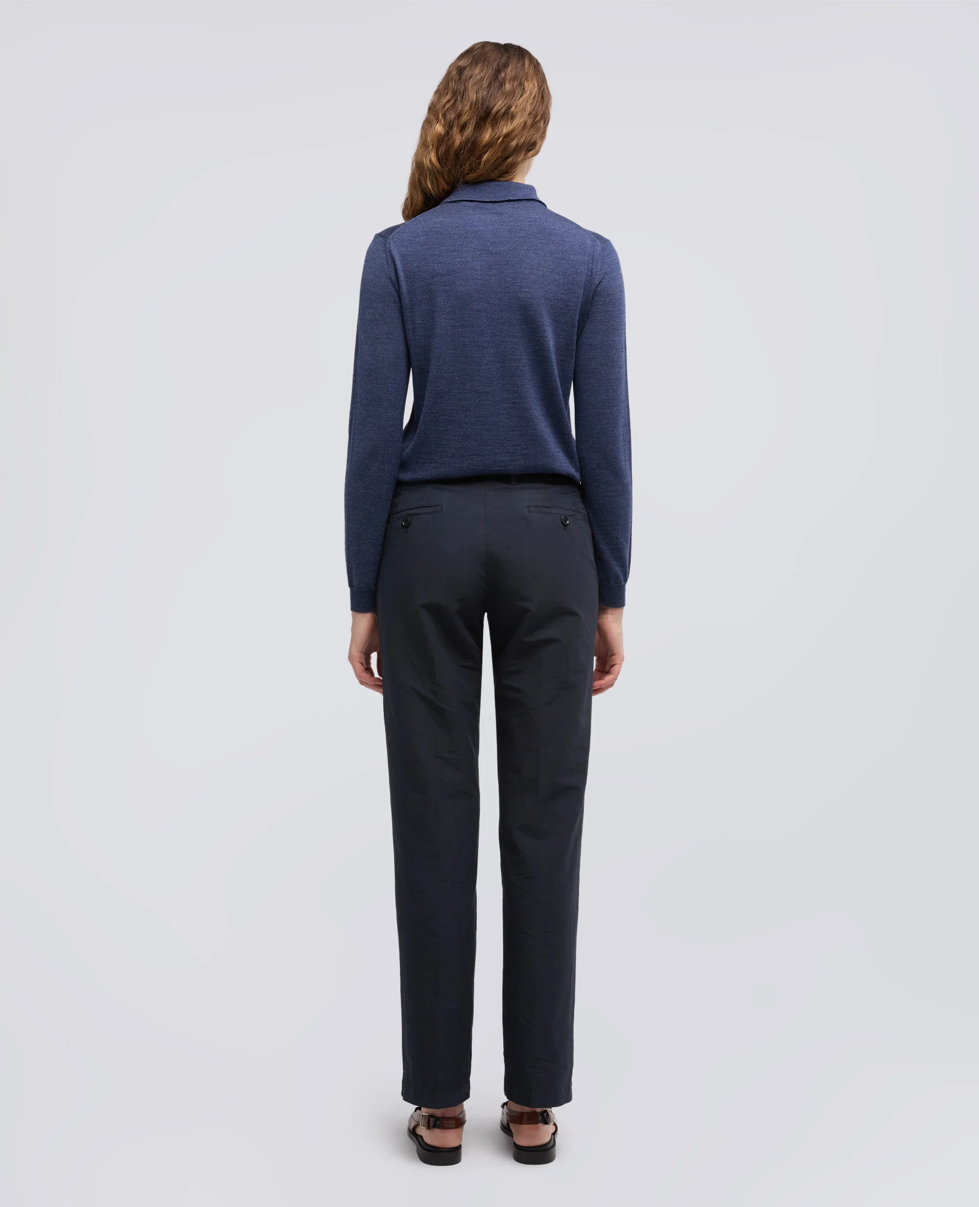 PANTALONE IN TELA FIAMMATA COTONE E LINO TINTO CAPO - NAVY - Image 3