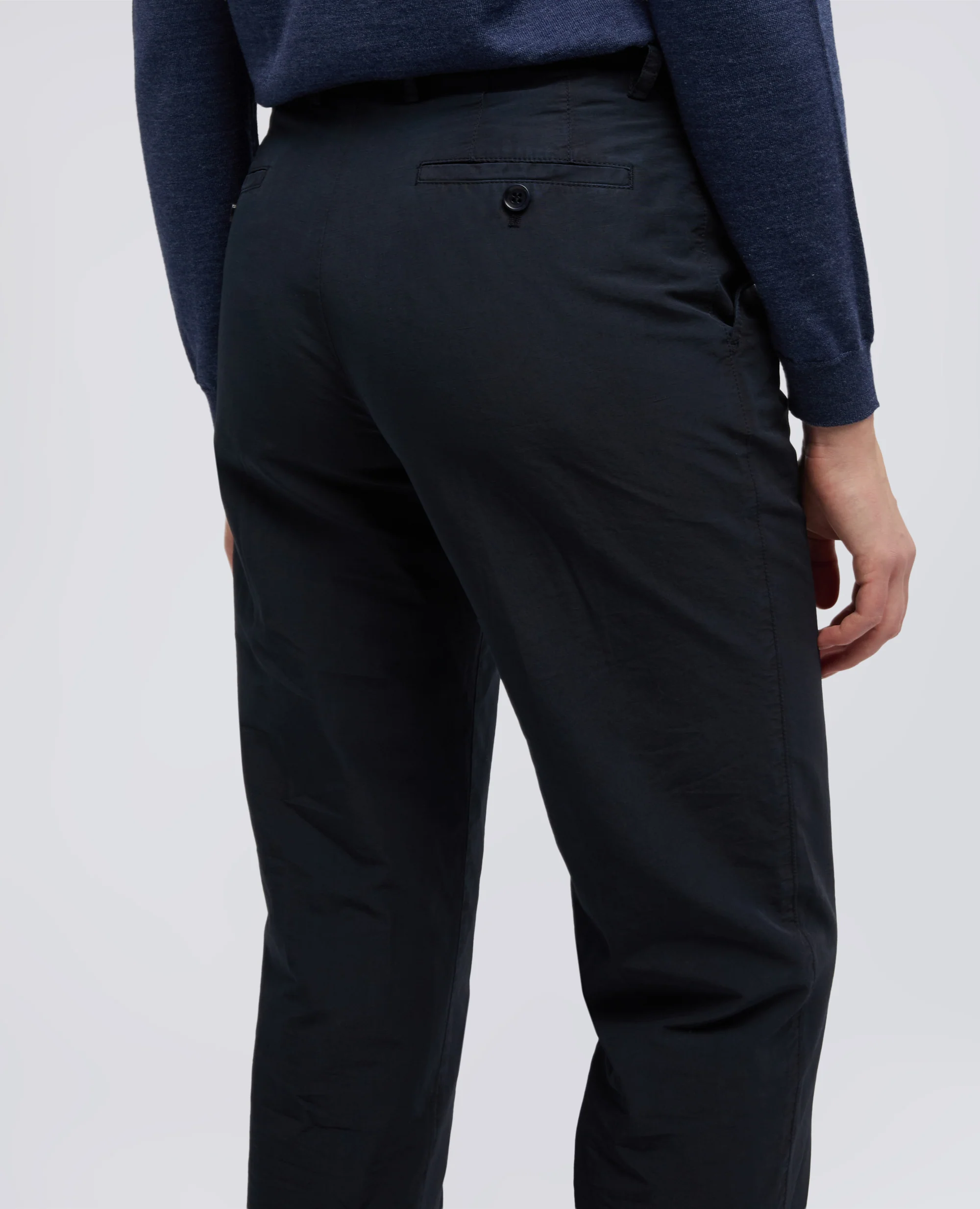 PANTALONE IN TELA FIAMMATA COTONE E LINO TINTO CAPO - NAVY - Image 4