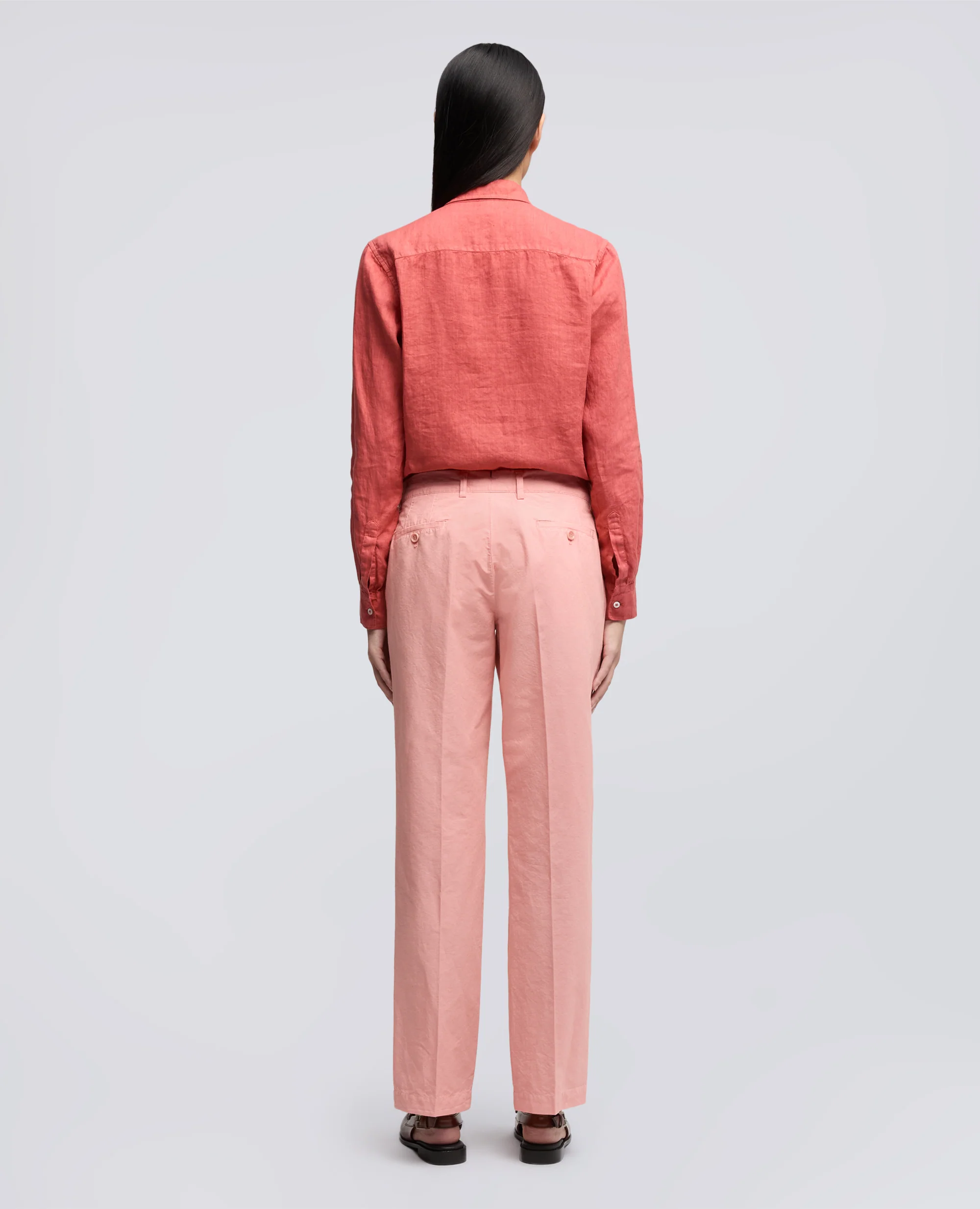 PANTALONE IN TELA FIAMMATA COTONE E LINO TINTO CAPO - ROSA - Image 3