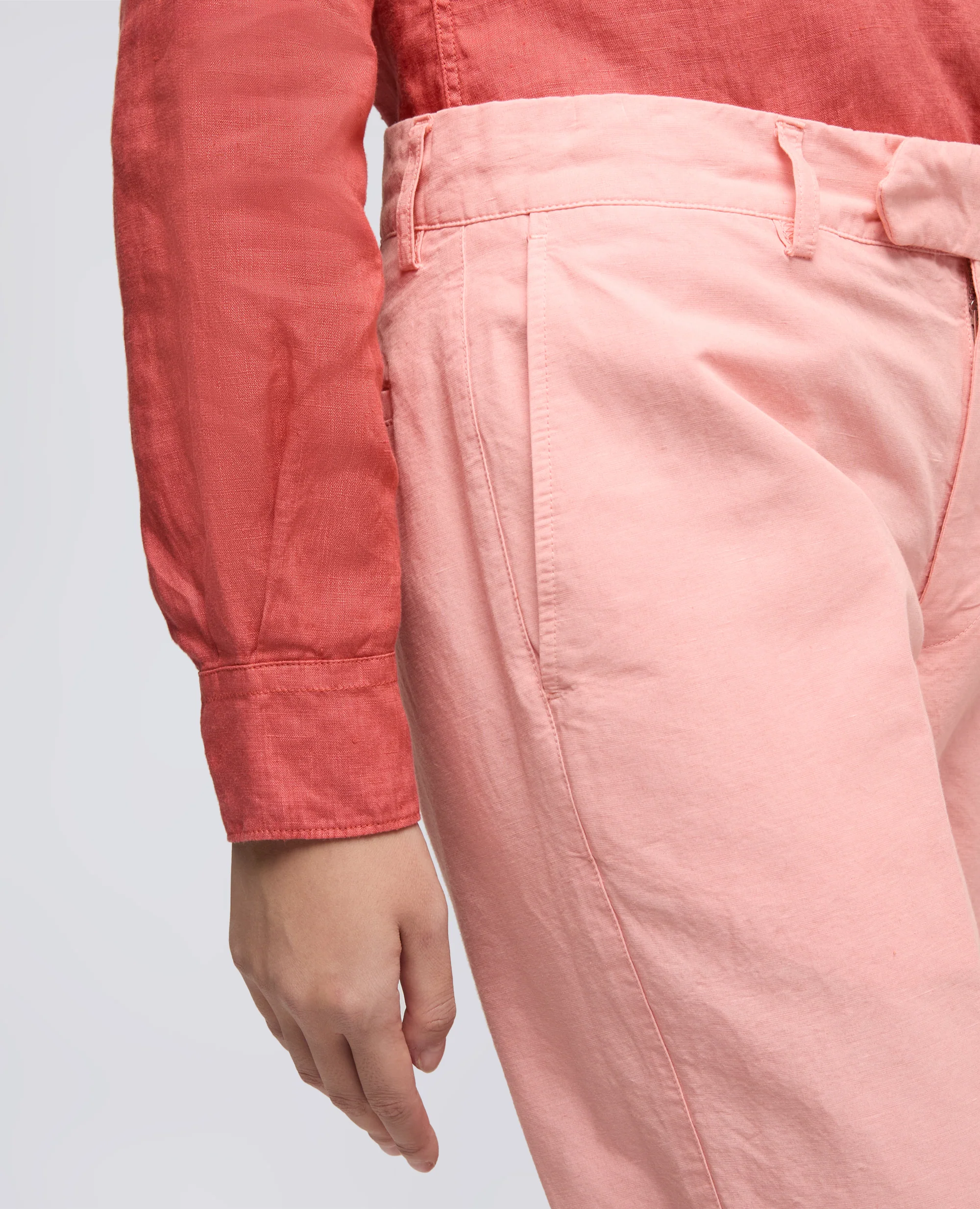PANTALONE IN TELA FIAMMATA COTONE E LINO TINTO CAPO - ROSA - Image 4