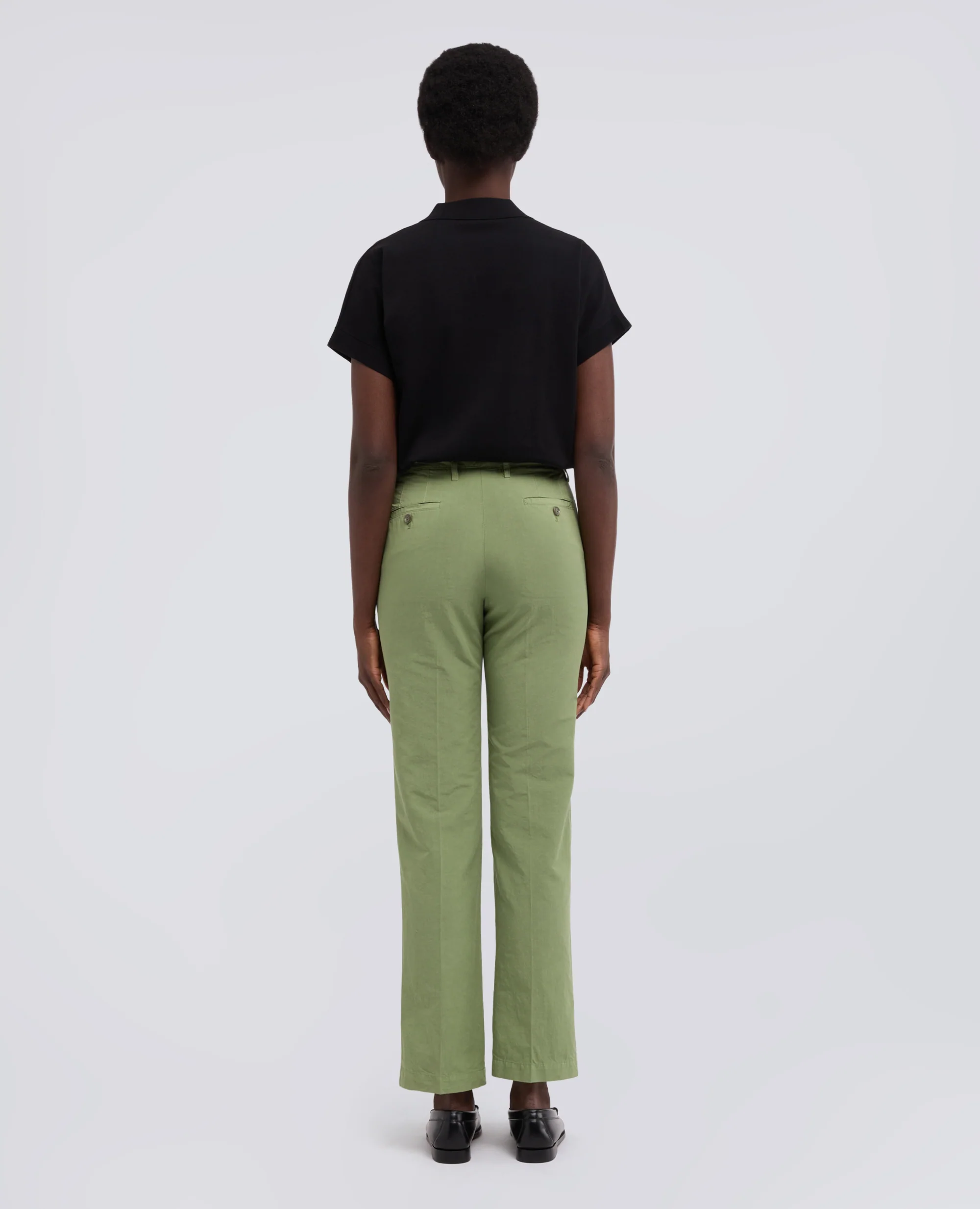 PANTALONE IN TELA FIAMMATA COTONE E LINO TINTO CAPO - SALVIA - Image 3
