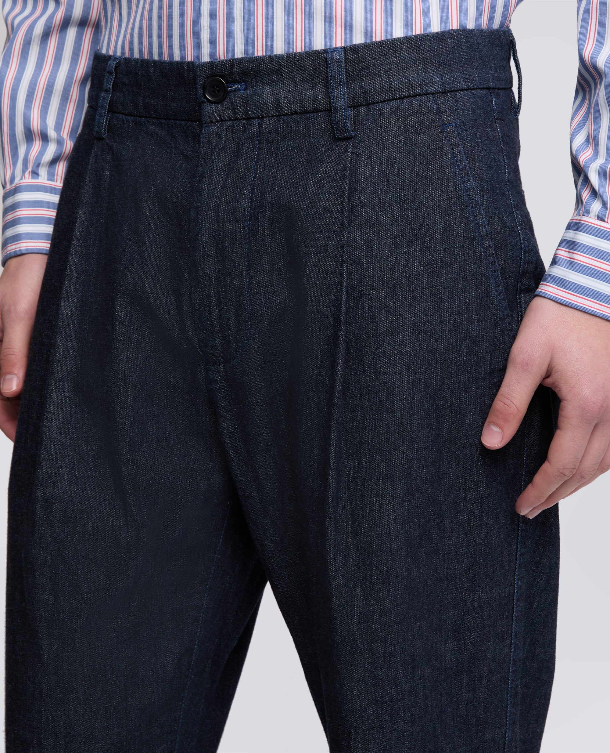 PANTALONE MONO PINCE IN DENIM LEGGERO - DENIM SCURO - Image 4