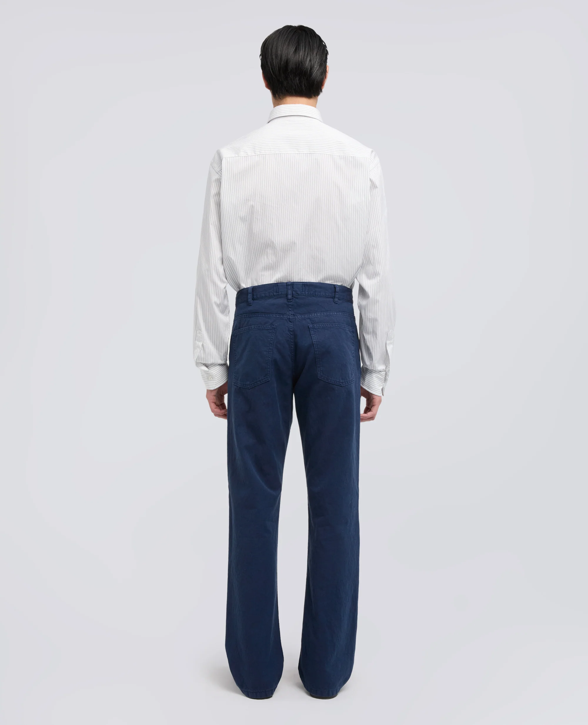 PANTALONE BOOT IN TELA RUSTICA DI COTONE E LINO, TINTO CAPO - AVIO - Image 3