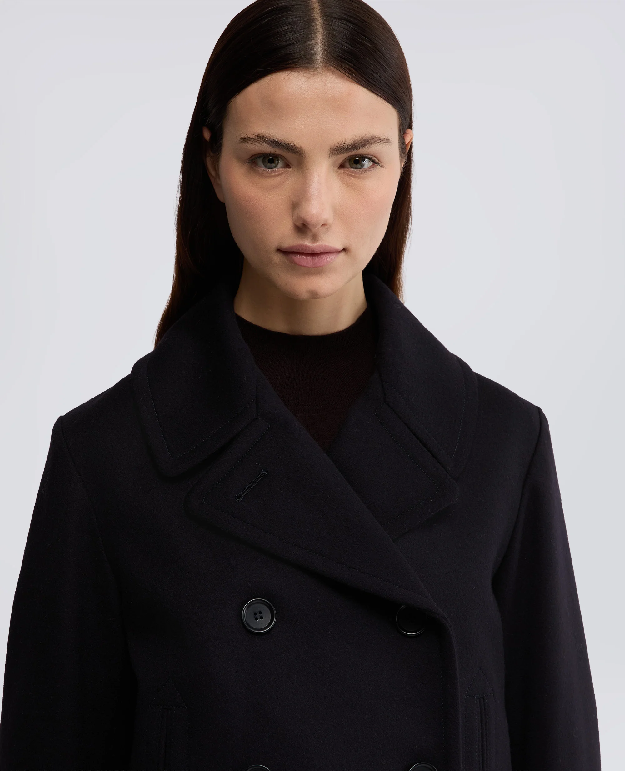 CAPPOTTO CORTO IN ALPACA E LANA VERGINE - NAVY - Image 4