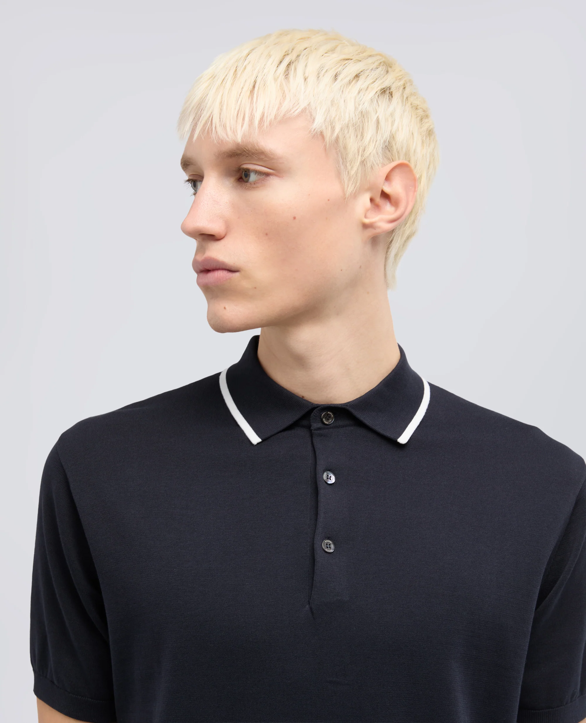 POLO IN COTONE CON BOTTONI IN MADREPERLA - NAVY - Image 4