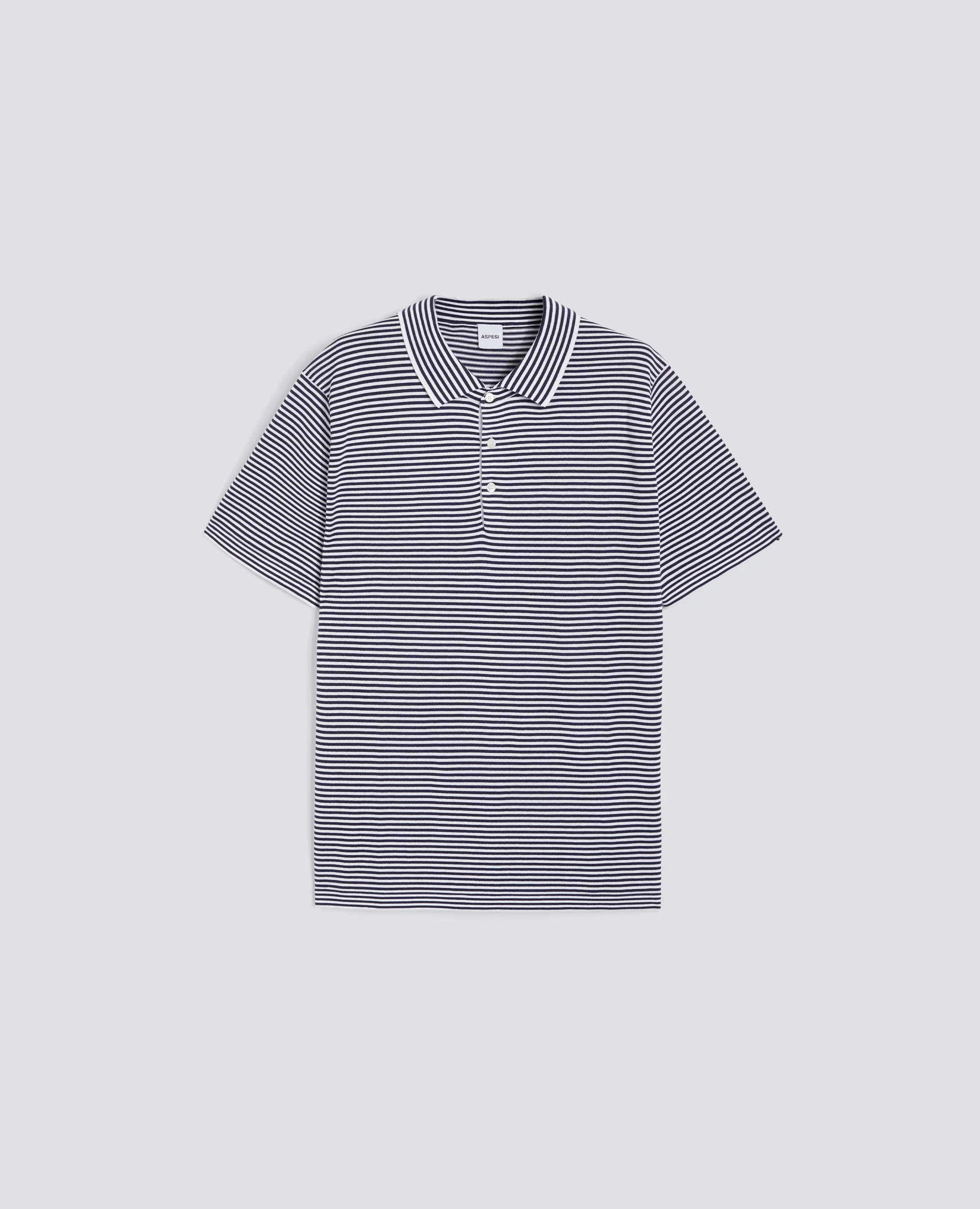 POLO IN MAGLIA DI COTONE, SETA E LINO - RIGA BLU