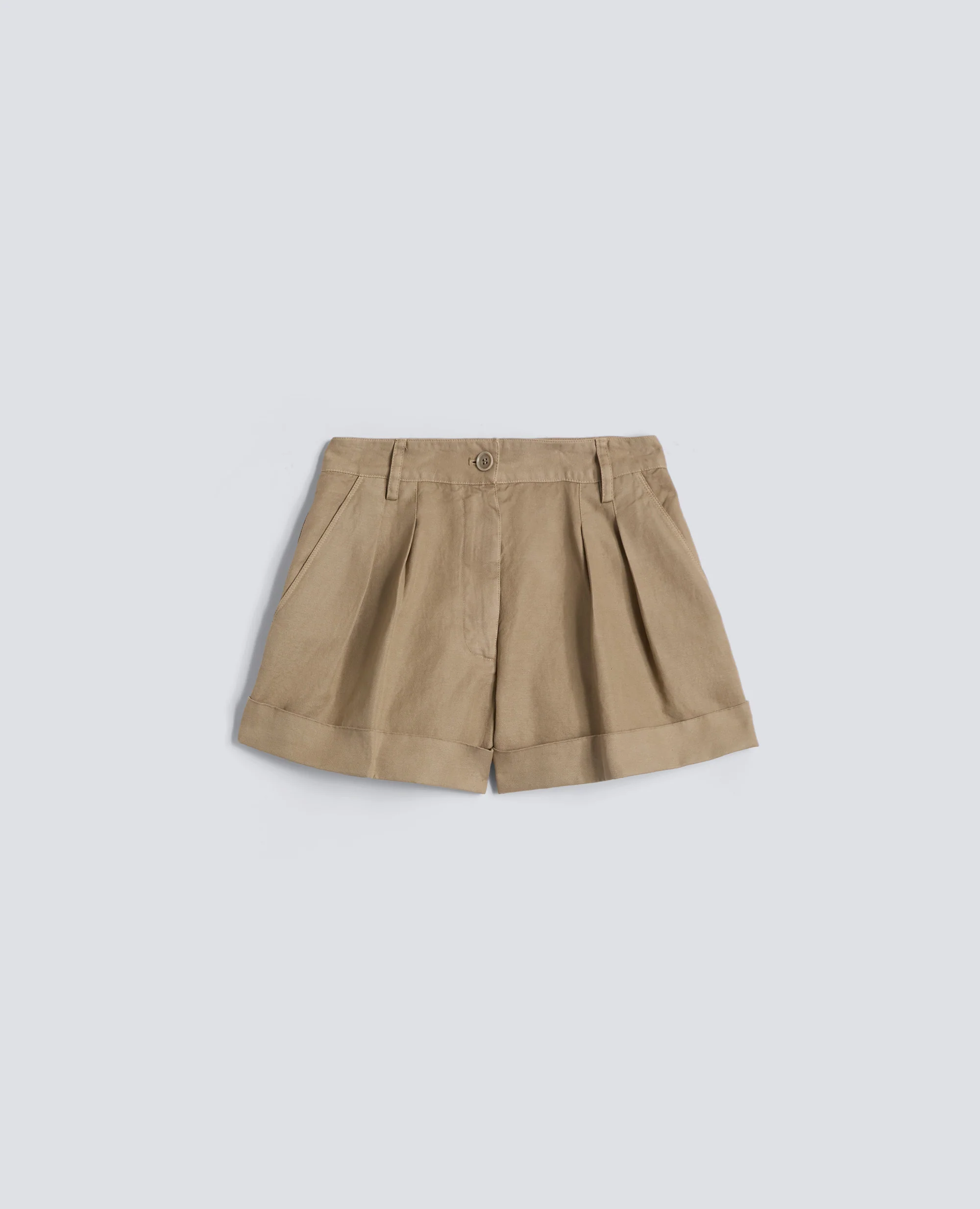 SHORT IN GABARDINA COTONE E  LINO TINTO CAPO - BEIGE
