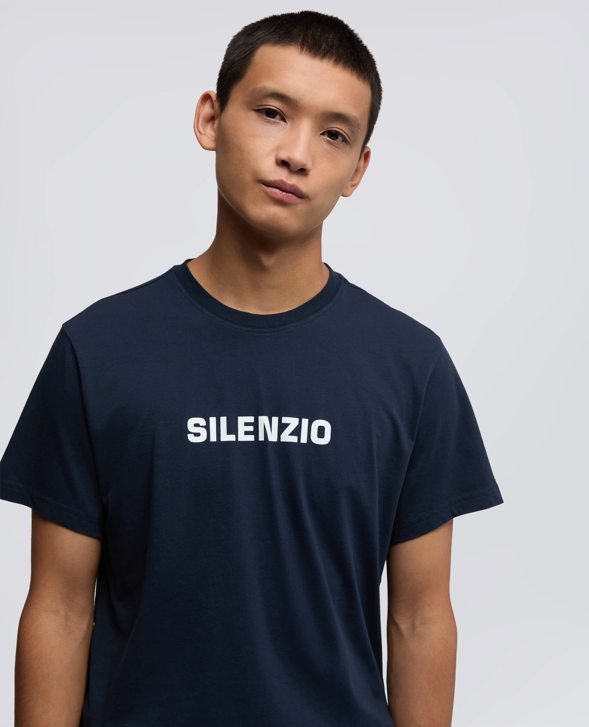T-SHIRT IN JERSEY DI COTONE CON STAMPA "SILENZIO" - NAVY - Image 4