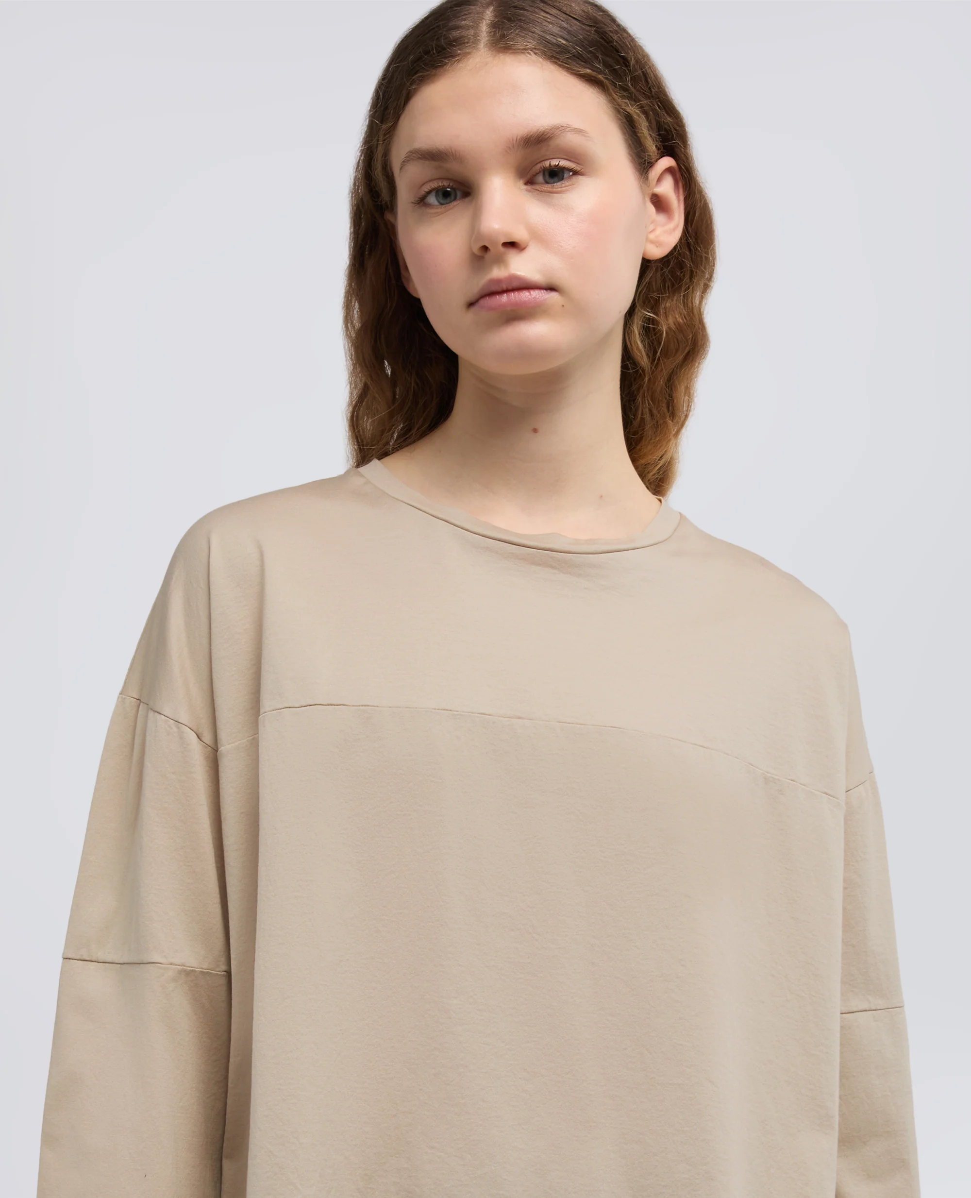 MAGLIA A MANICHE LUNGHE IN JERSEY DI COTONE - SABBIA - Image 4