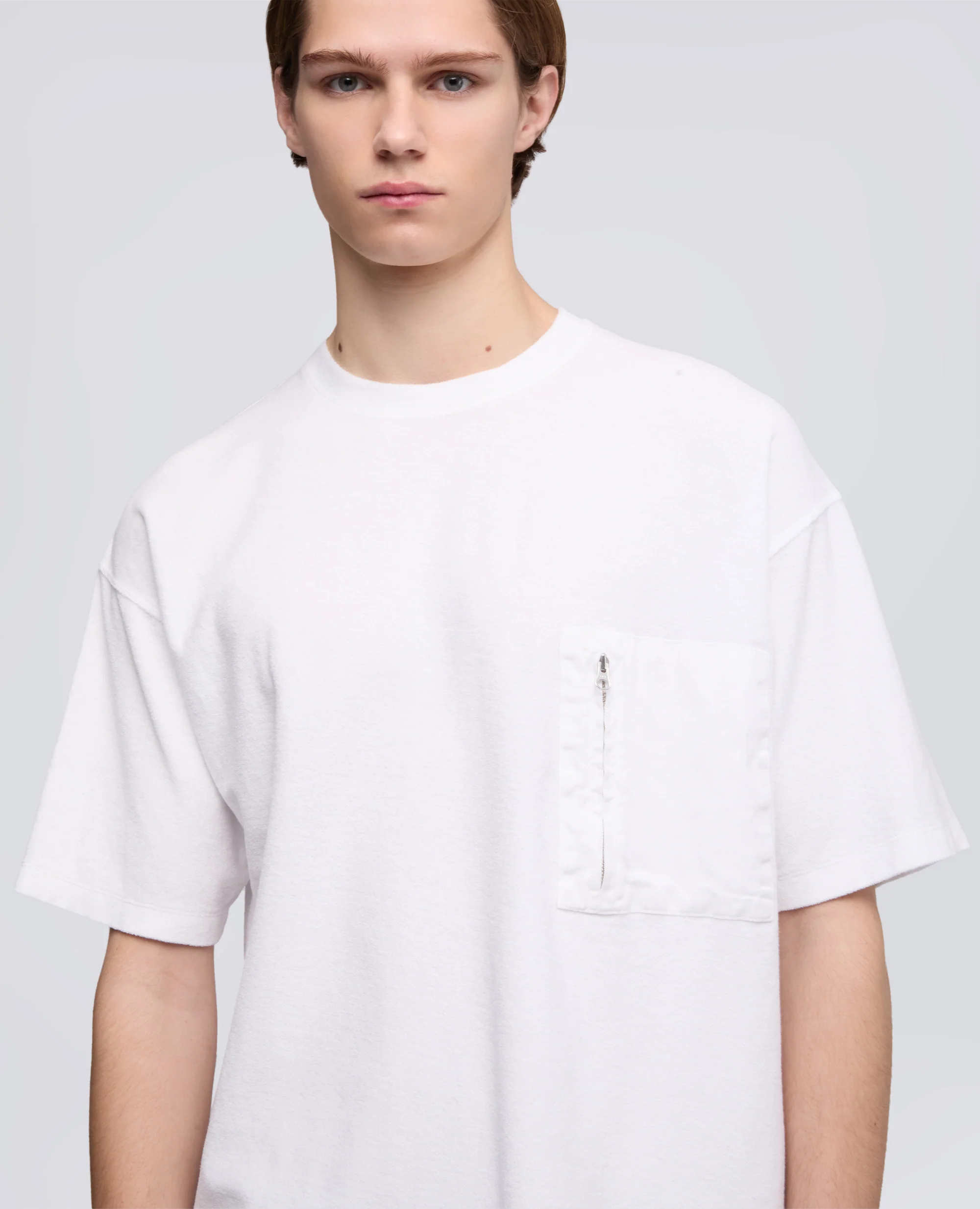 T-SHIRT IN JERSEY EFFETTO SPUGNA CON TASCHINO - BIANCO - Image 4