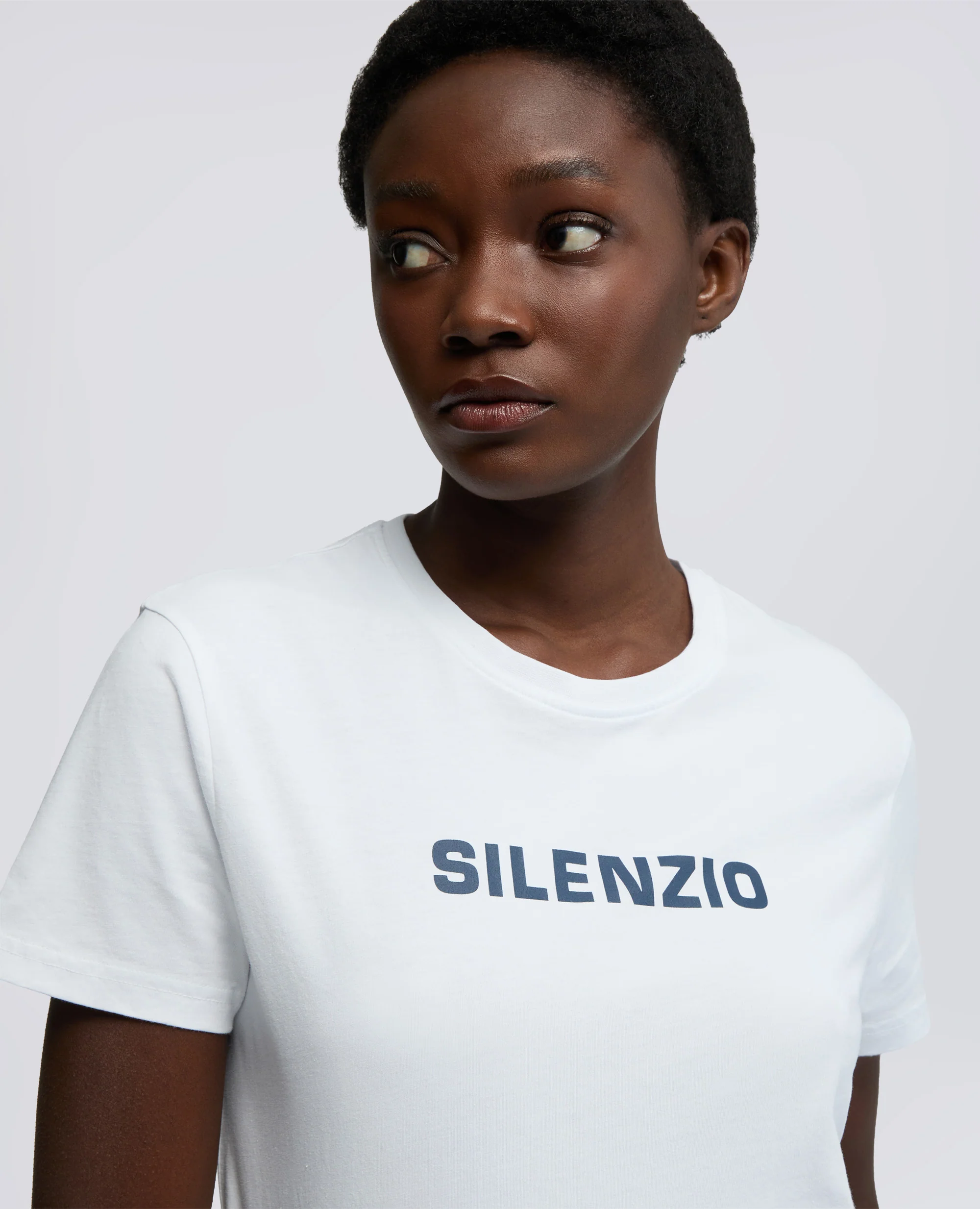 TSHIRT IN JERSEY DI COTONE CON STAMPA "SILENZIO" - BIANCO - Image 4