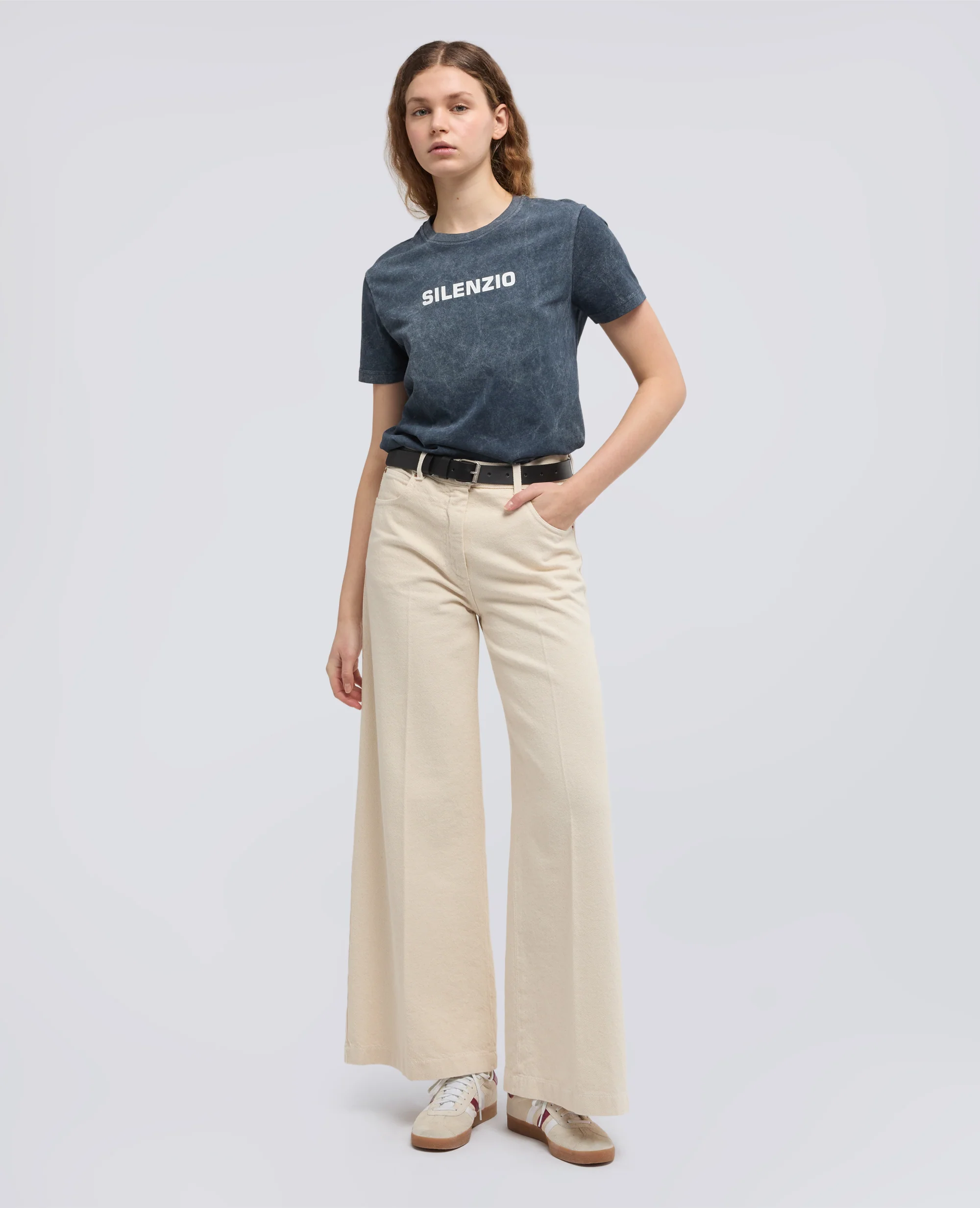 T-SHIRT IN JERSEY DI COTONE CON STAMPA "SILENZIO" - NAVY SHADY - Image 2