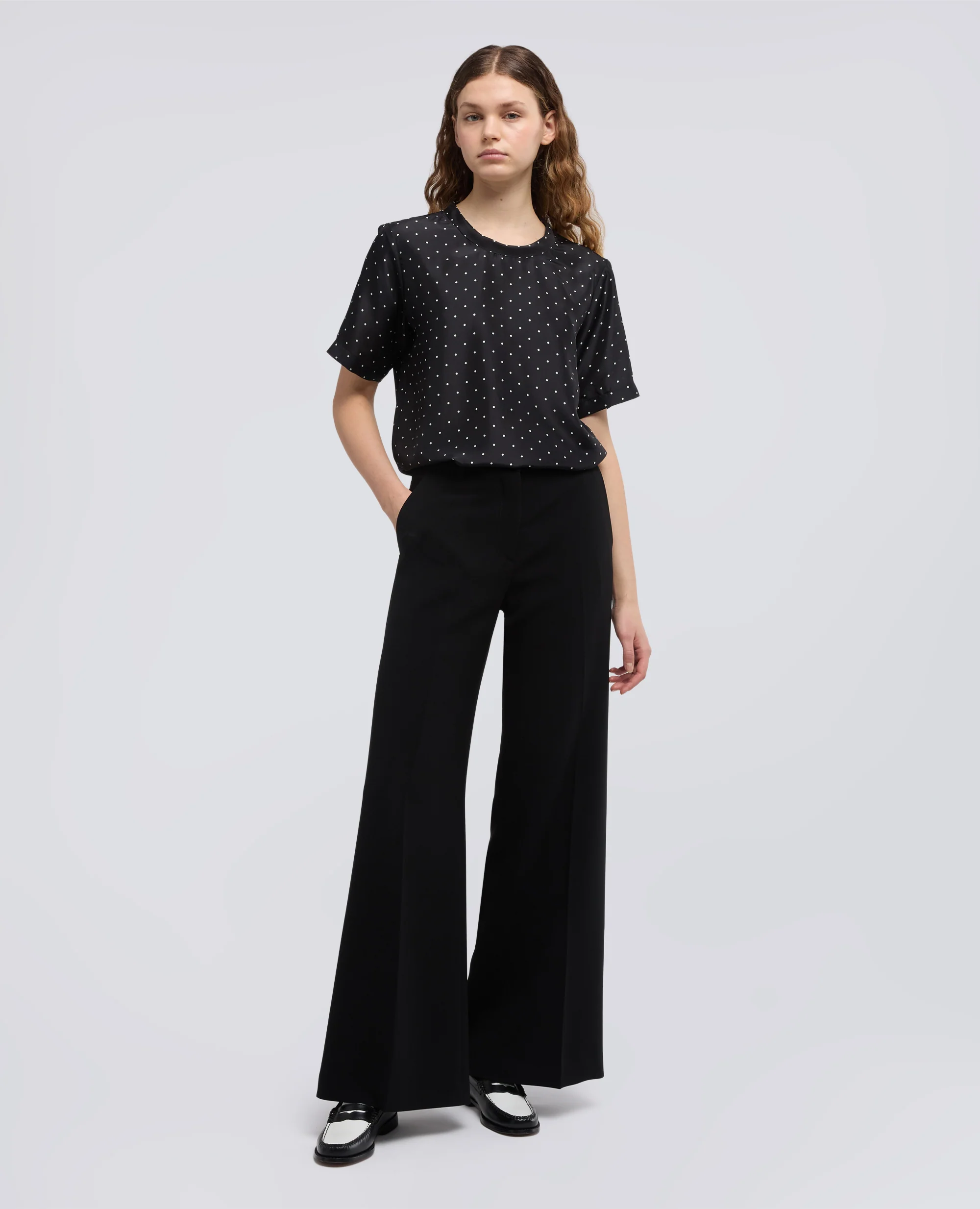 T-SHIRT IN HABUTAI DI SETA - POIS NERO - Image 2