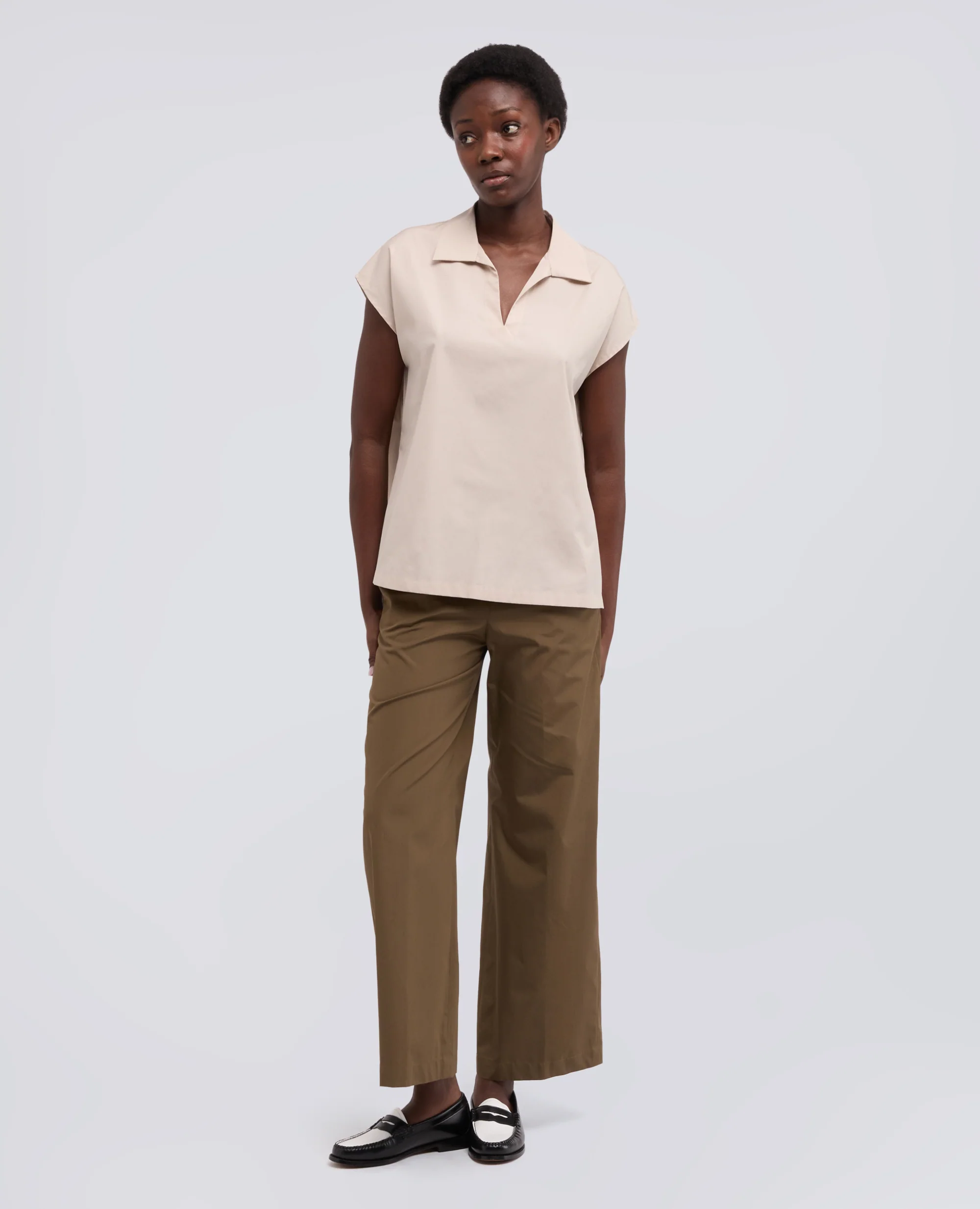 TOP IN POPELINE DI COTONE - BEIGE - Image 2